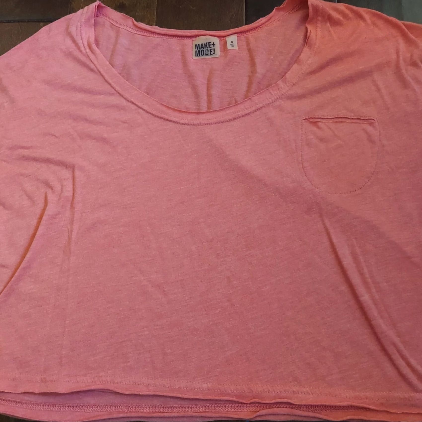 Pinko Make + Model Women's Pink Short Sleeve Pocket Shirt XL T-Shirt, Plus Size, Basic, Round Neck, Polyester Viscose, Pockets, Pink, Women Size XL / US 12-14 / IT 48-50 - 3 Thumbnail