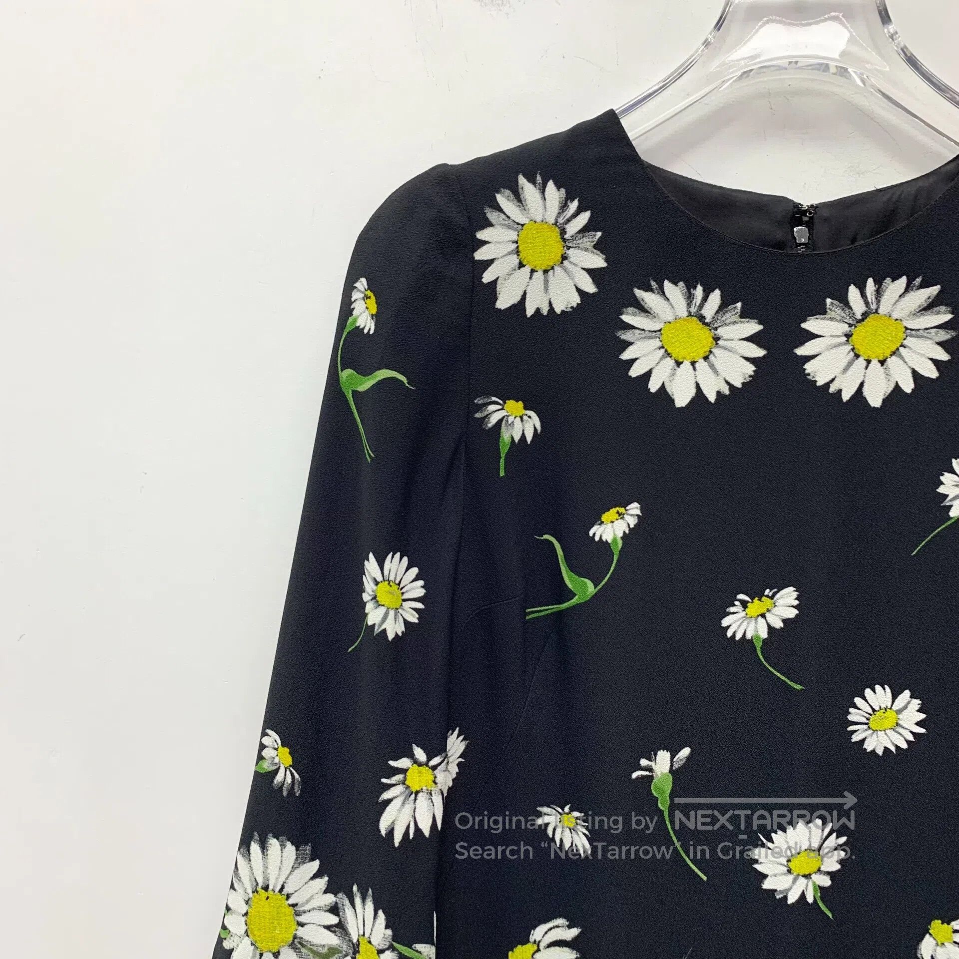 Dolce & Gabbana Dolce Gabbana Black daisy print crew neck short sleeve dre Size XS / US 0-2 / IT 36-38 - 3 Thumbnail