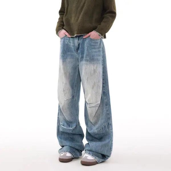 Japanese Brand VIBE Washed and frayed loose fit straight leg jeans Size US 34 / EU 50 - 1 Thumbnail