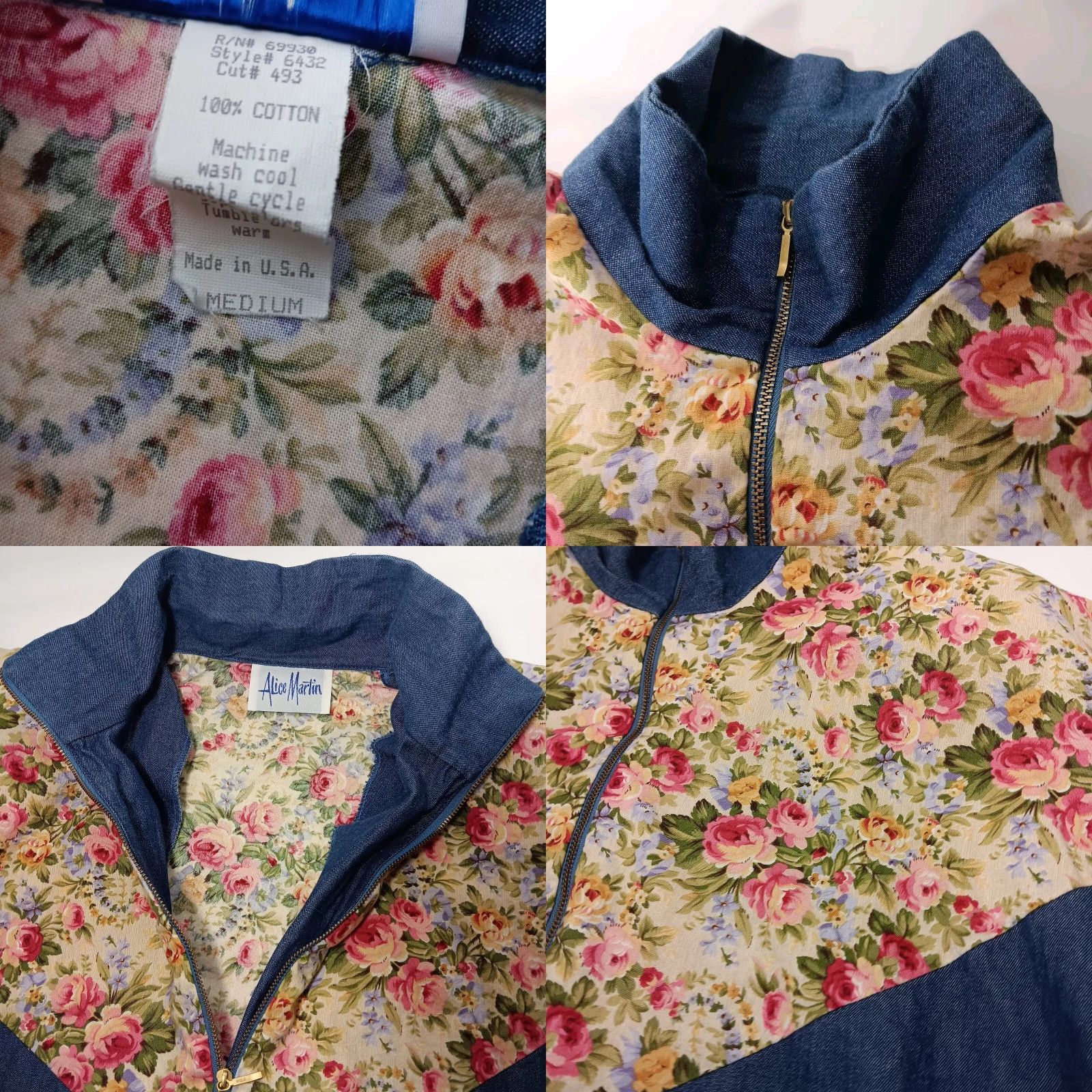 Vintage VINTAGE Alice Martin Jacket Women M Bomber Jacket Chambray Floral Peony Flowers Lightweight Blue Long Sleeve Zip Casual Women's M Size 32" / US 10 / IT 46 - 8 Thumbnail