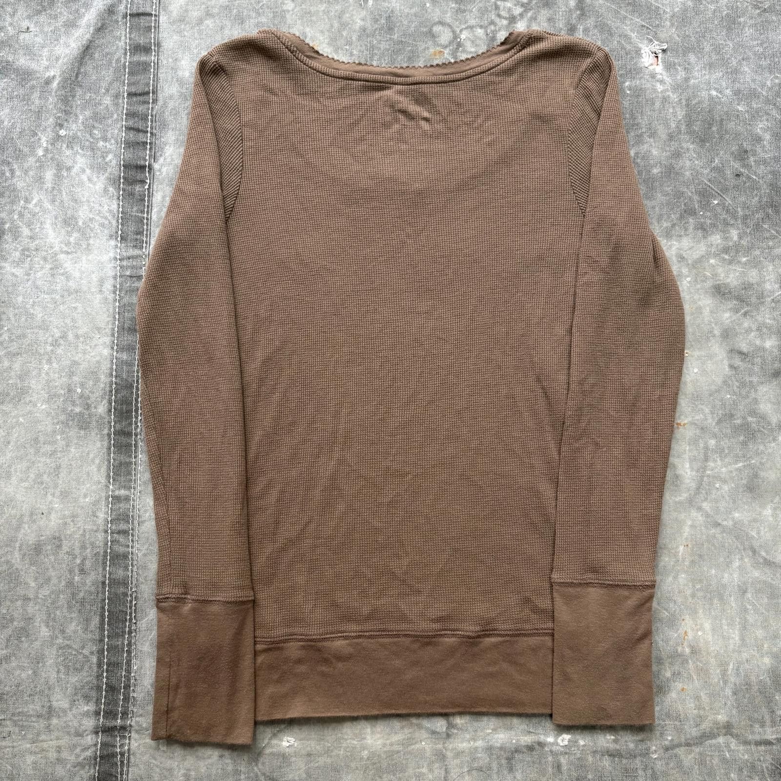 Decree Vintage Y2K Brown Tan Grunge Skater Thermal Scoop Neck Shirt Size XL / US 12-14 / IT 48-50 - 4 Thumbnail
