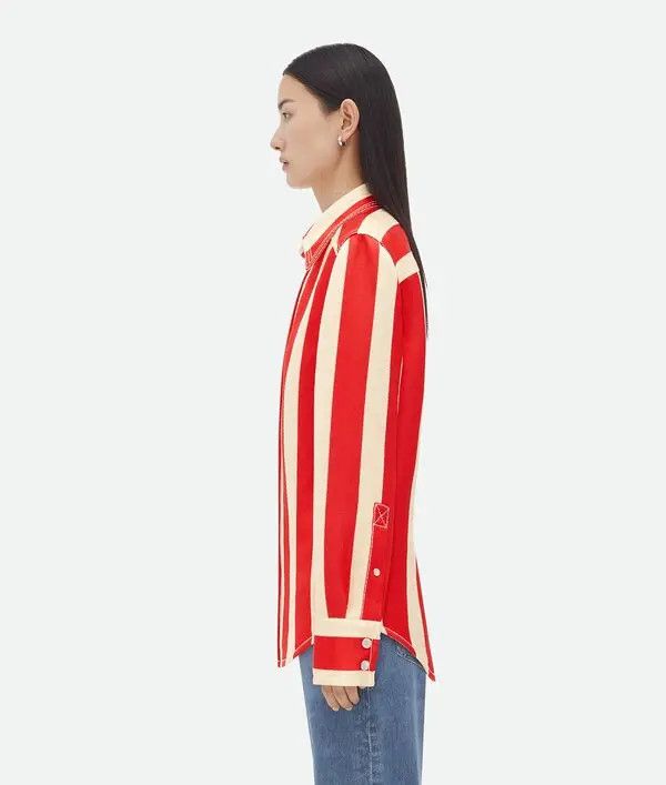 Bottega Veneta o1n1vont1225 Striped Cotton Viscose Shirt in White/Red Size M / US 6-8 / IT 42-44 - 2 Thumbnail