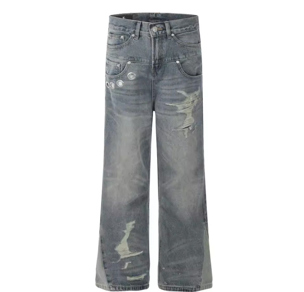 Japanese Brand × Jean Vintage Splicing Ring Button Micro Ripped Jeans Size US 32 / EU 48 - 6 Thumbnail