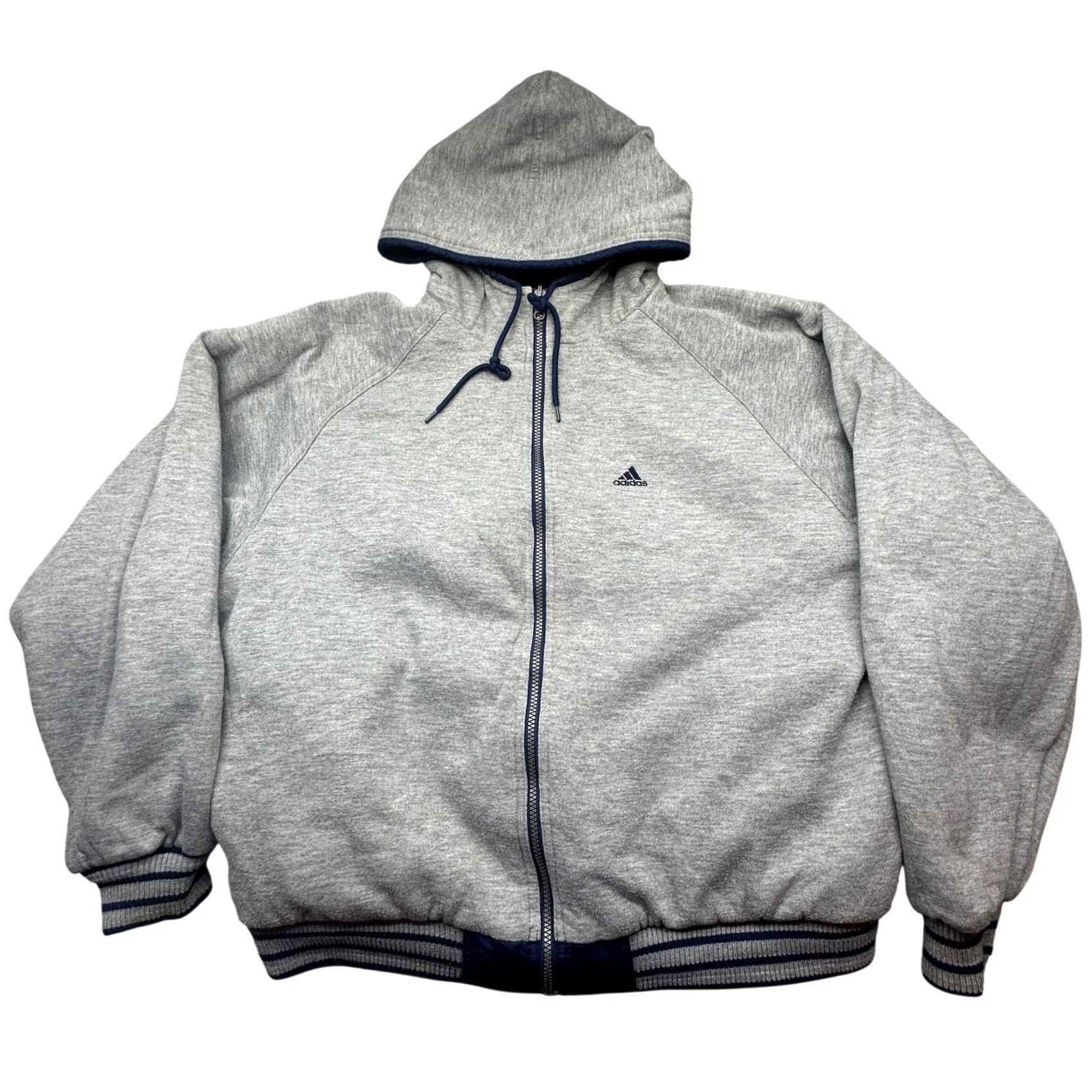 Adidas VINTAGE Adidas Reversible Nylon Jacket Hoodie Mens Large Navy Blue Gray White Full Zip Pockets Logo 90s Coat Size US L / EU 52-54 / 3 - 3 Thumbnail