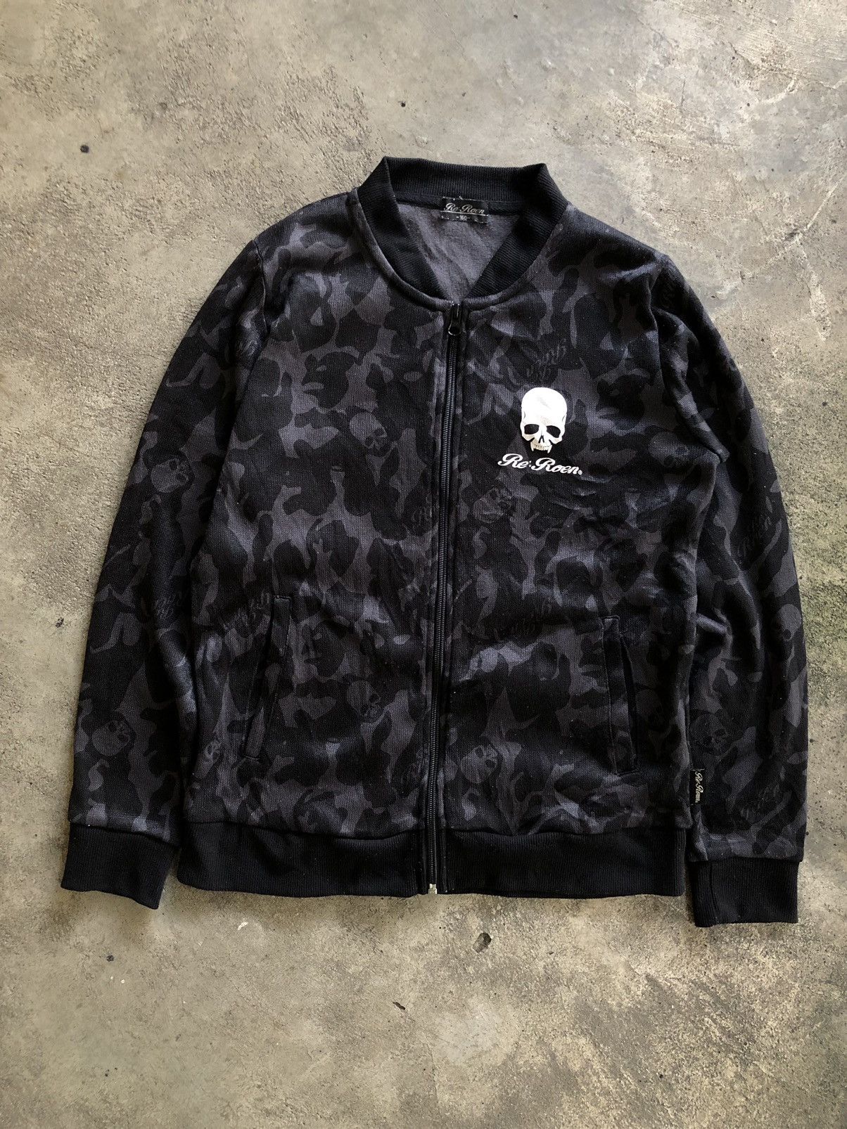 image of Roen Fullprint Skull Jacket in Black Grey, Men's (Size Small)