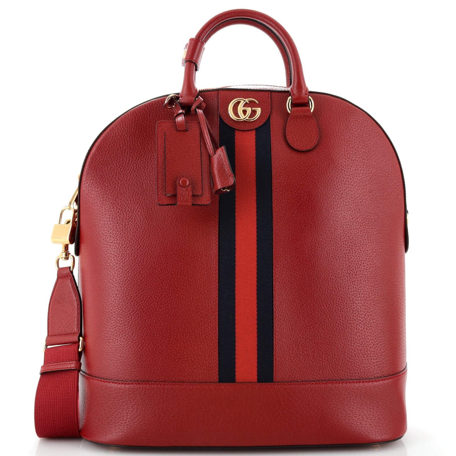 image of Gucci Savoy Web Bowling Tote Leather Small in Red, Women's