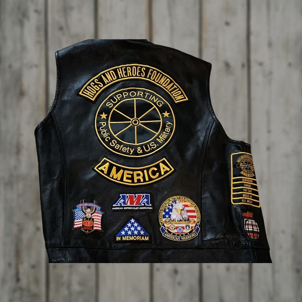 Vintage VINTAGE Vest Leather USA Motorcycle Hogs And Heroes Military Pow Mia Patches 4X4XL Black Men Motorcycle Jacket Vintage Size US XXL / EU 58 / 5 - 1 Thumbnail