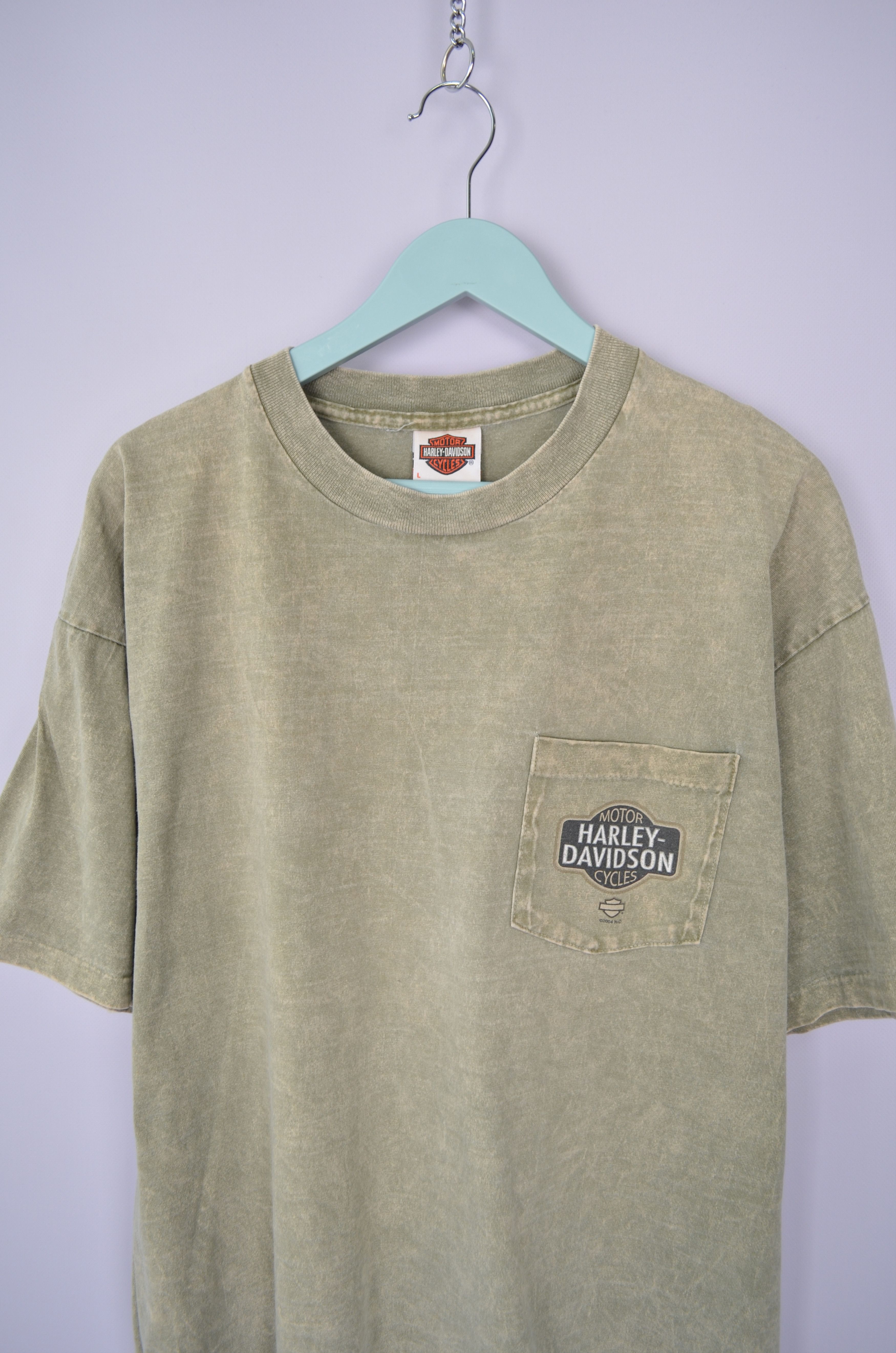 Harley Davidson × Vintage Harley Davidson Khaki Big Logo T Shirt Sz L 2004 Made in USA Size US L / EU 52-54 / 3 - 2 Thumbnail