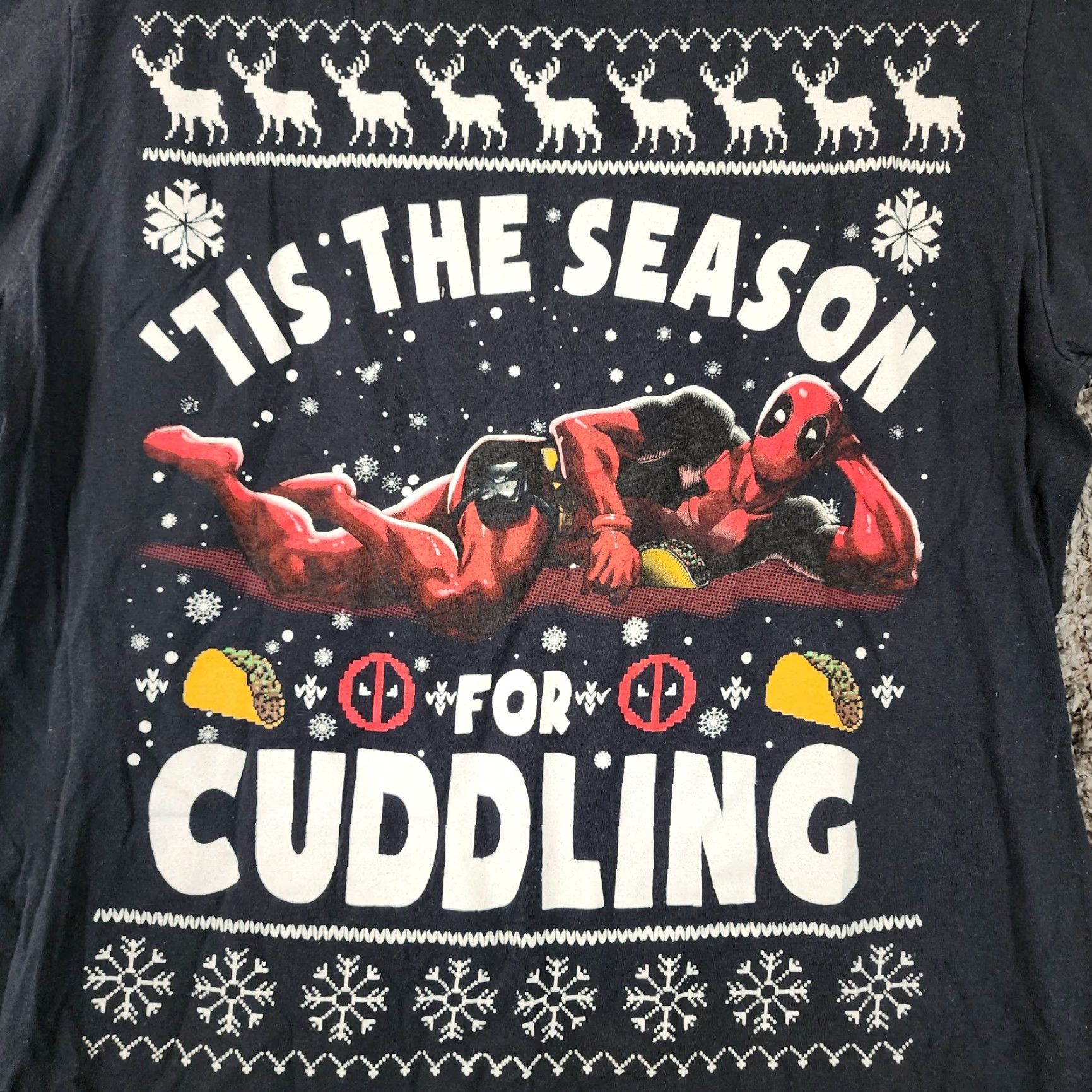 Vintage VINTAGE Marvel T-Shirt Men Short Sleeve Deadpool Holiday Graphic Tee Black Size L Size US 33 - 2 Thumbnail