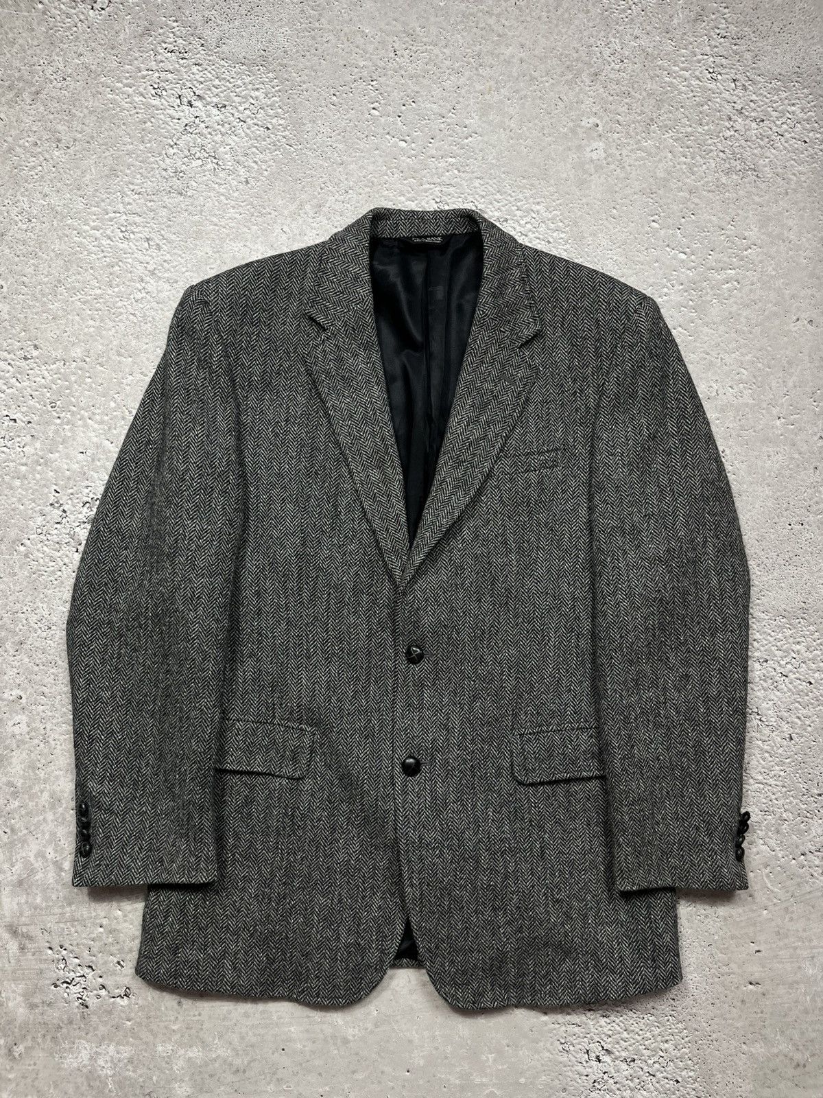Harris Tweed Harris Tweed Herringbone Wool Blazer 42L Gray Jos A Bank Size 42L - 1 Thumbnail
