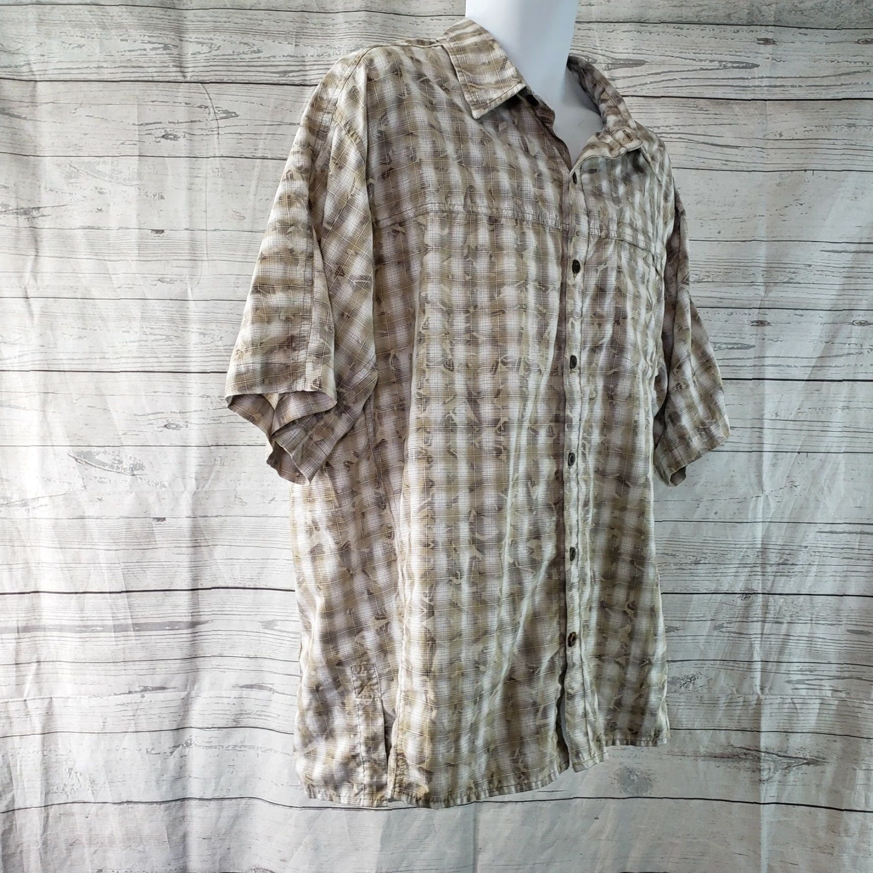 Mountain Hardwear VINTAGE Mountain Hardwear Mens Button Front Shirt Sz 2XL Gray Tan Short Sleeve Size US XXL / EU 58 / 5 - 3 Thumbnail