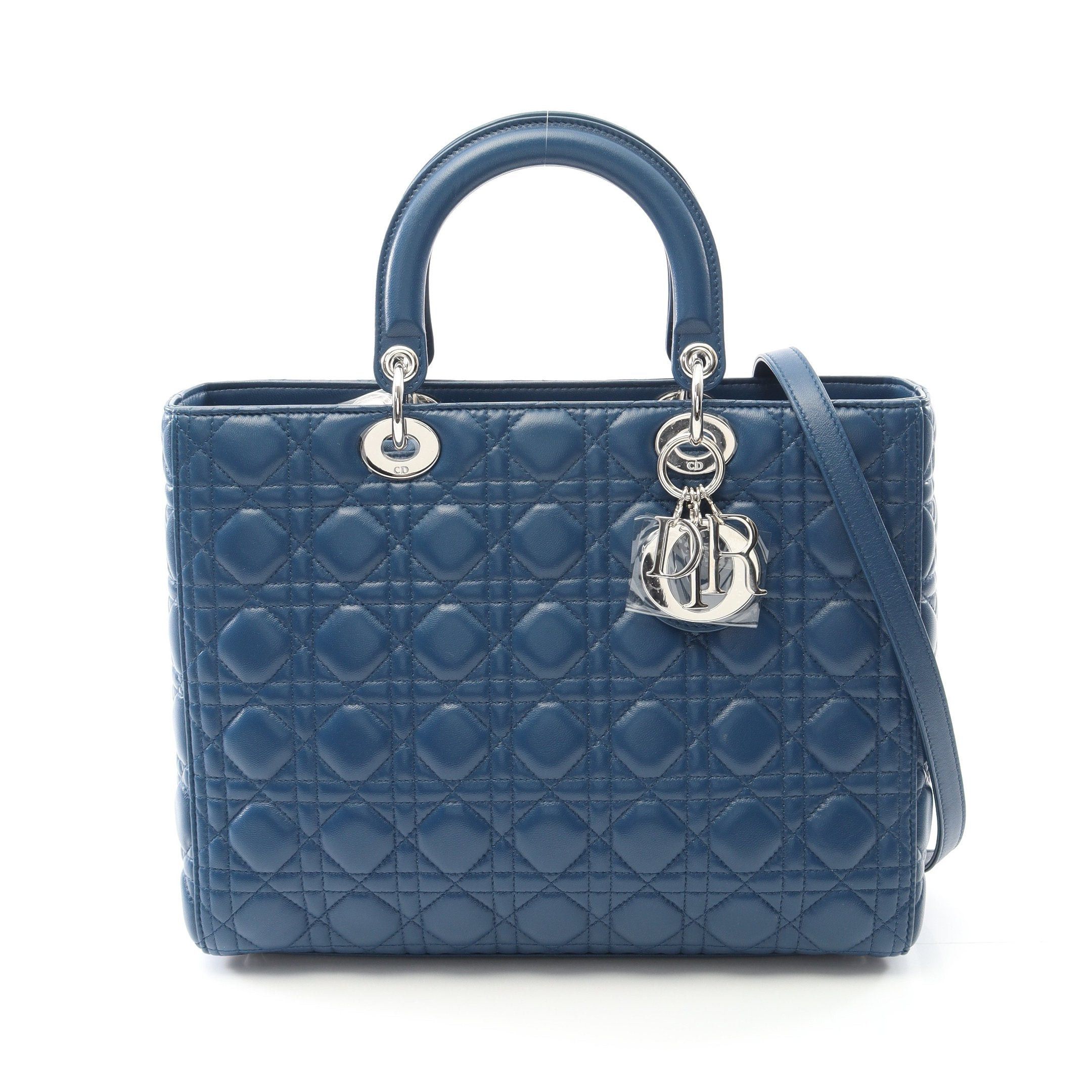 Dior Dior Lady Dior Large Canage Handbag Leather Blue Size ONE SIZE - 1 Thumbnail