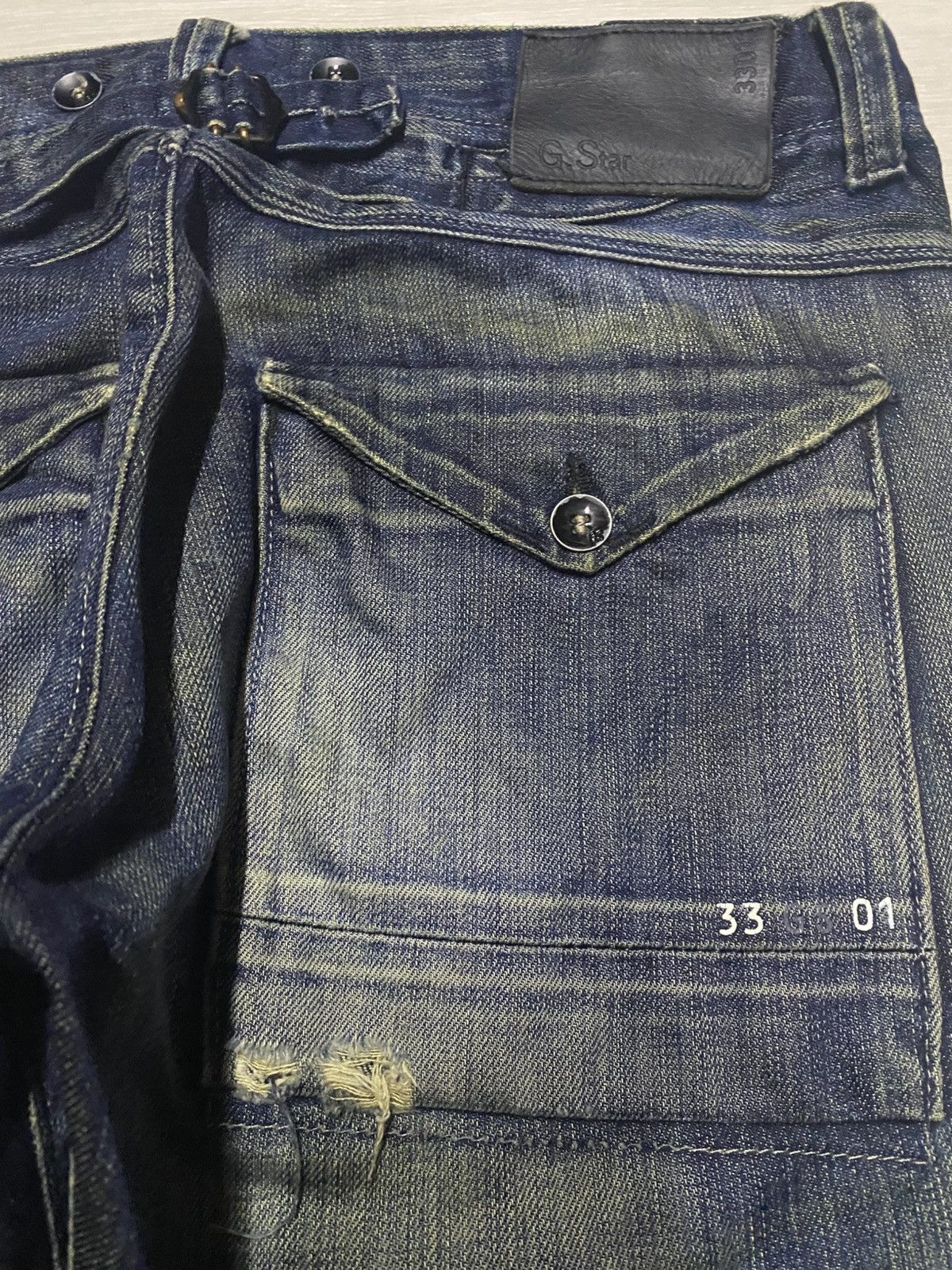 G-Star × Marc Newson G Star 33/01 Mud Wash Buckle Back Double Knee Loose Jeans Size US 33 - 10 Thumbnail