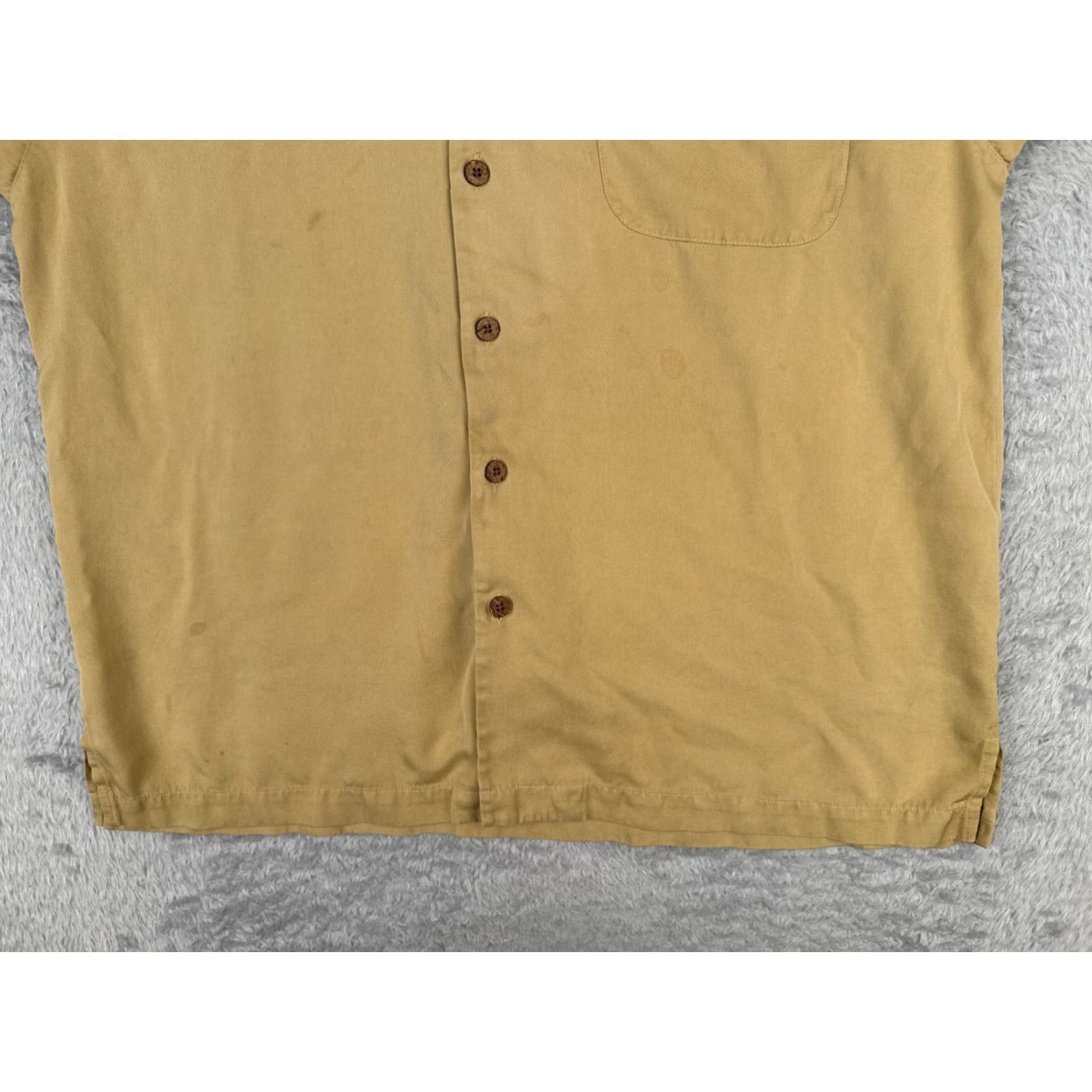 Tommy Bahama Tommy Bahama Shirt Men Large Yellow Khaki Solid Button-Up Silk Hawaiian Beach Size US L / EU 52-54 / 3 - 5 Thumbnail
