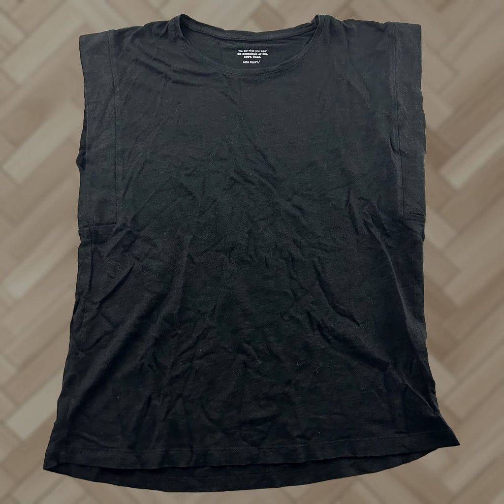 Anthropologie Sita Murt Linen Short Sleeve Shirt Women L Black 100% Button-Up Adult Womens Size L / US 10 / IT 46 - 1 Thumbnail