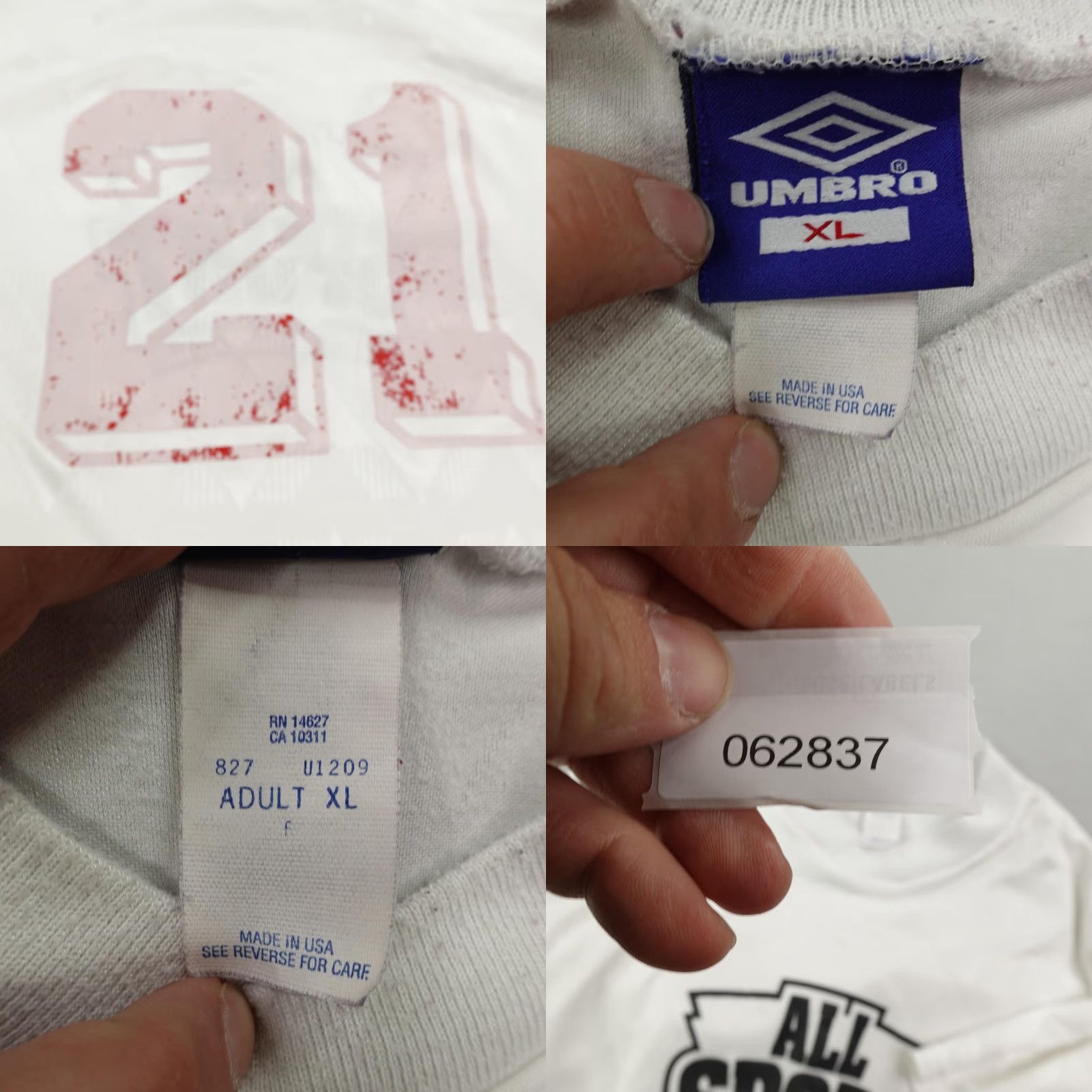 Umbro VINTAGE Umbro Shirt Mens XL White Soccer Jersey #21 90s USA Shiny Silky Satin Graphic Print Crew Neck Short Sleeve Pullover Jersey Mens) Size US XL / EU 56 / 4 - 8 Thumbnail
