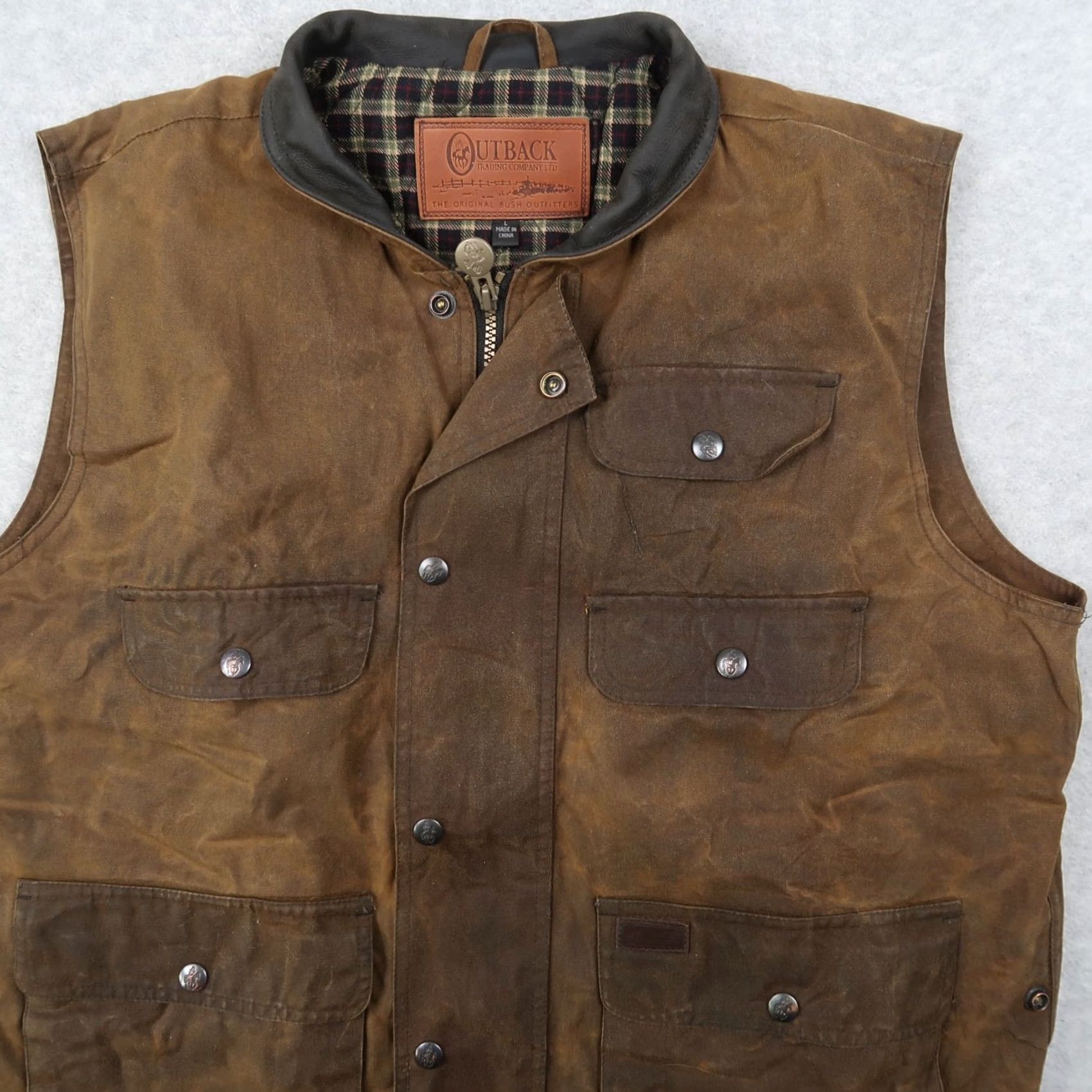 Vintage Outback Trading Company Vest Jacket Mens L Brown Waxed Flannel Lined Outdoors Size US L / EU 52-54 / 3 - 4 Thumbnail