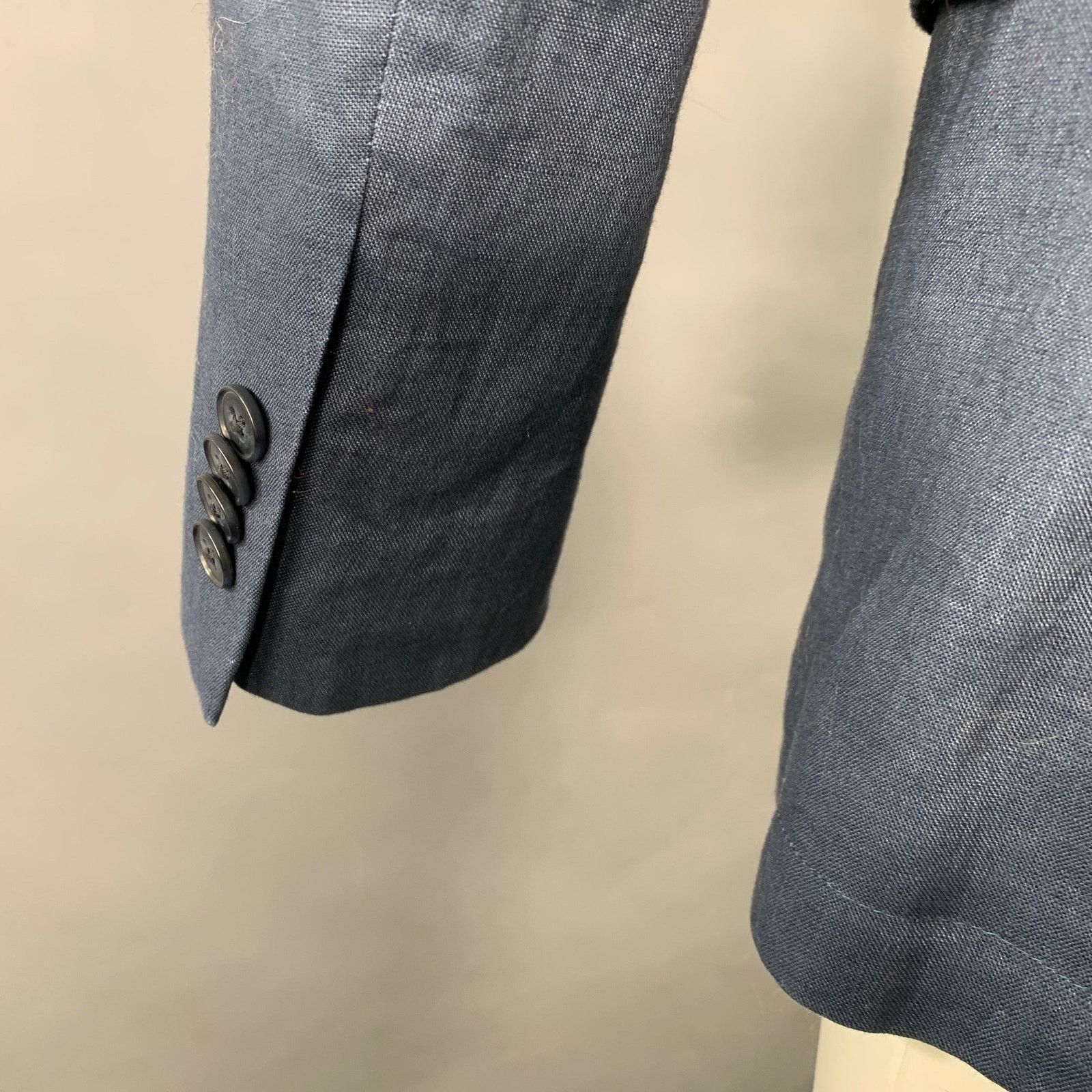 John Varvatos Size 36 Regular Blue Linen Peak Lapel Sport Coat Size 36R - 4 Thumbnail