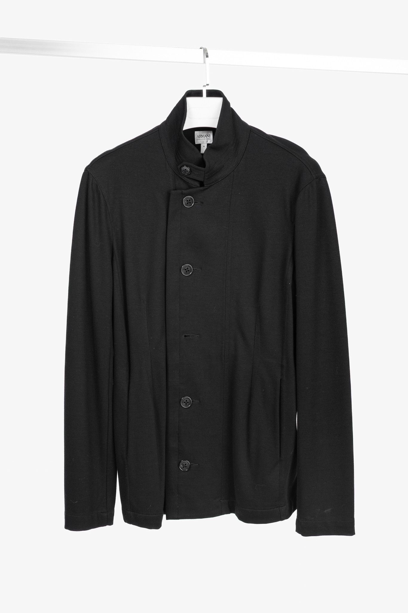 Armani Collezioni Armani Collezioni Black Jersey Buttoned Stand-Collar Jacket Size US M / EU 48-50 / 2 - 1 Thumbnail
