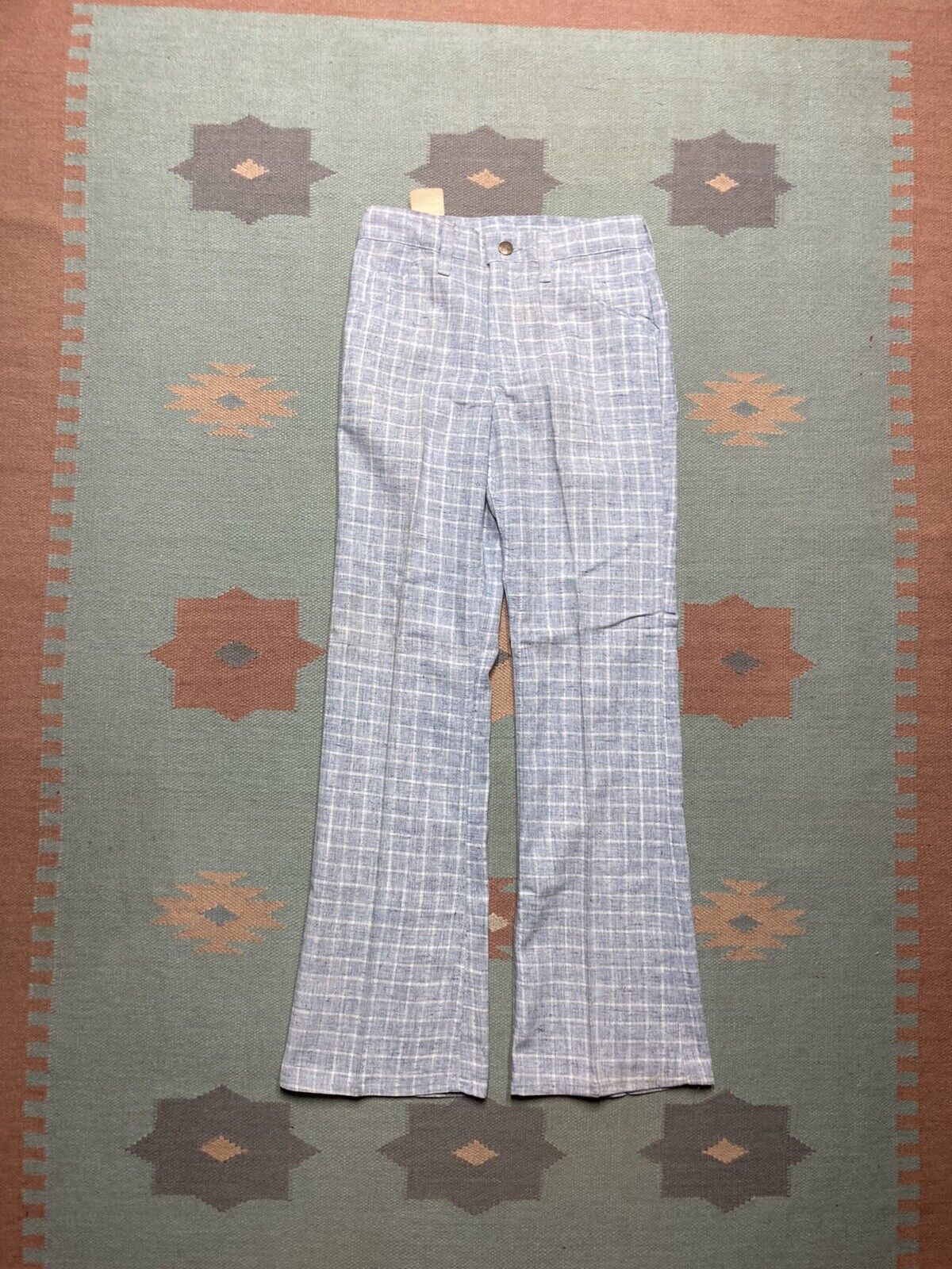 Lee × Vintage VTG 70s lee boot cut flare pants plaid DEADSTOCK sz 12 26x30 Size 26" / US 2 / IT 38 - 4 Thumbnail