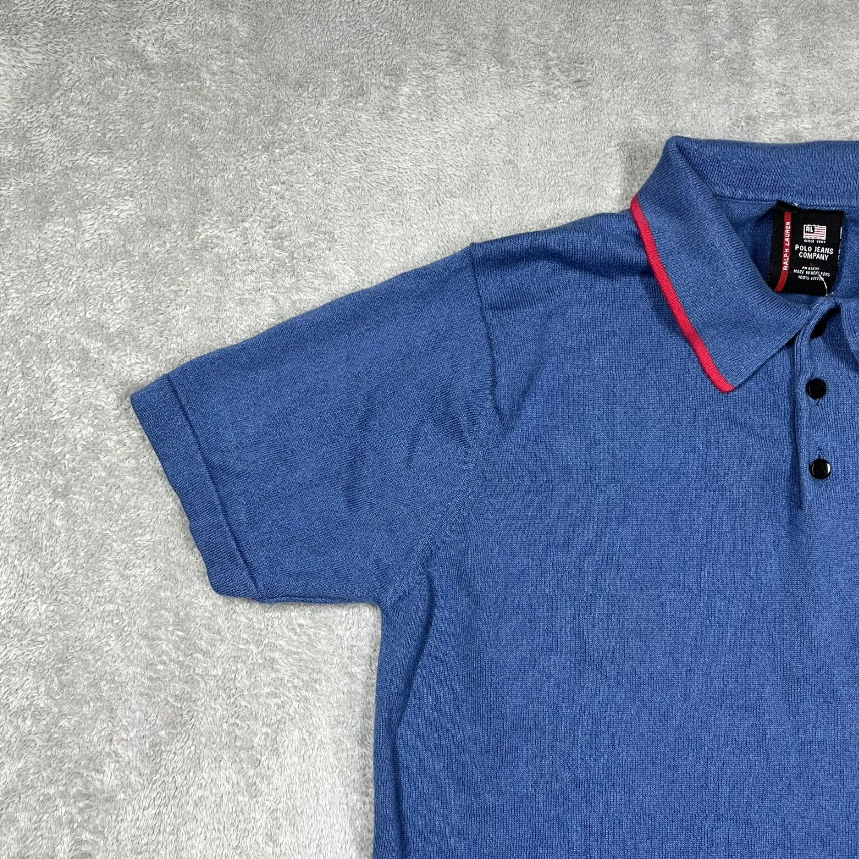 Ralph Lauren VINTAGE Ralph Lauren Polo Jeans Co Solid Blue Rugby Shirt Mens Large Fits Medium Size US L / EU 52-54 / 3 - 4 Thumbnail