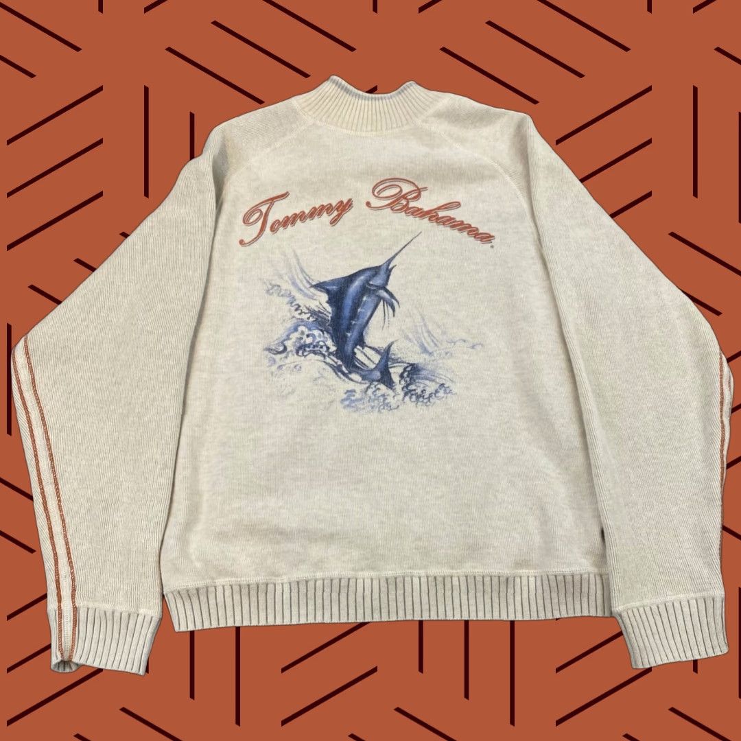 Tommy Bahama VINTAGE Tommy Bahama Sweater Mens M/L Cream Brown 1/4 Zip Pullover Swordfish Fish L/S Size US M / EU 48-50 / 2 - 1 Thumbnail