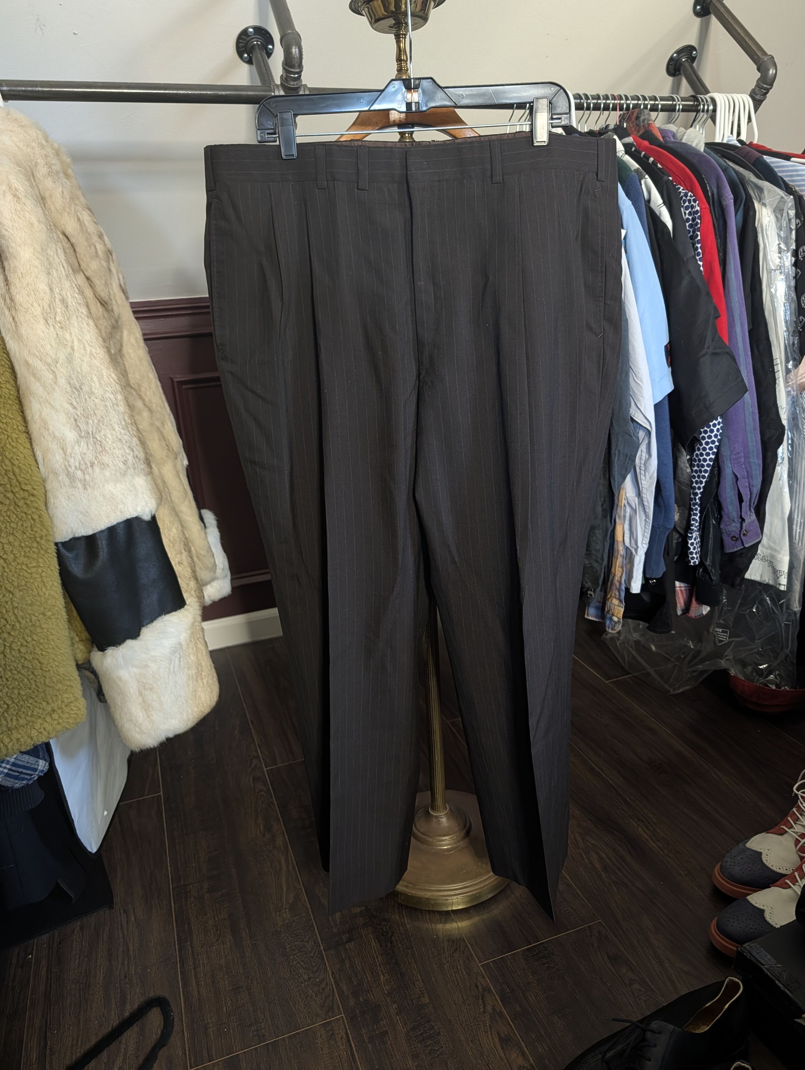 Oxxford Clothes 2pc Brown Pinstripe Super 100s Handmade Suit 44R Size 44R - 8 Thumbnail