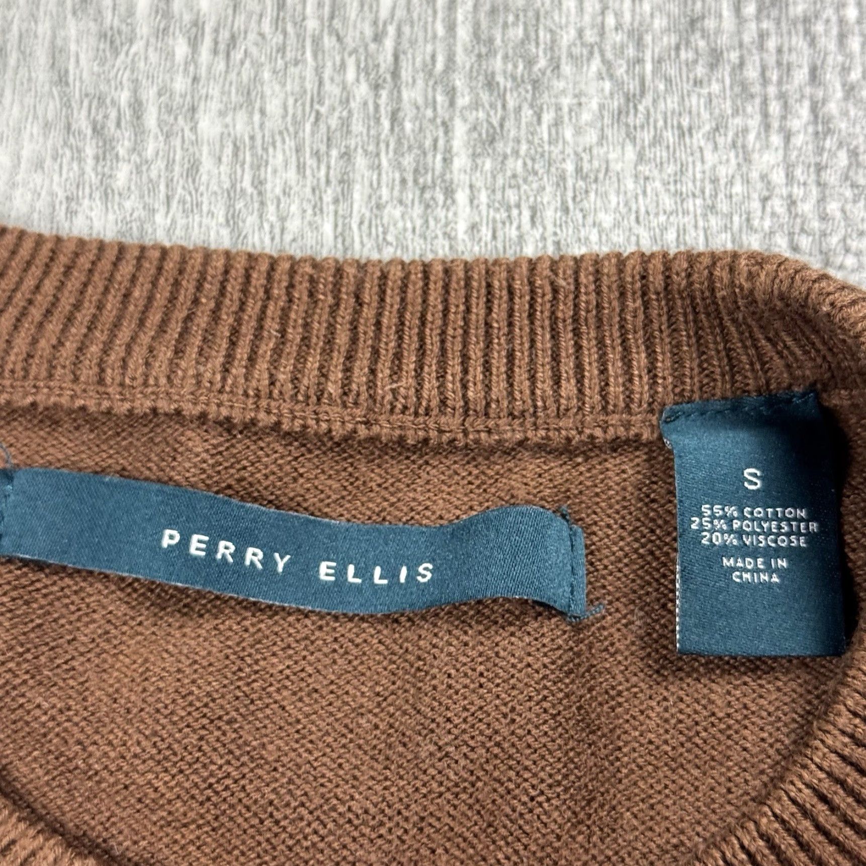 Perry Ellis MENS Perry Ellis Geometric Knit Sweater Crew Neck Brown SZ S / Regular Fit / Cotton Blend Abstract Art Pattern Size US S / EU 44-46 / 1 - 4 Thumbnail