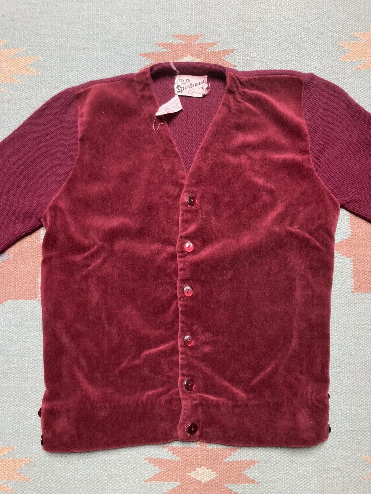 Vintage Vtg 60s cardigan sweater velour knit maroon women’s small Size S / US 4 / IT 40 - 2 Thumbnail