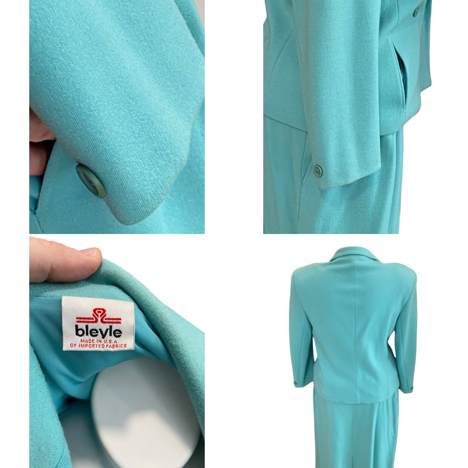 Vintage VINTAGE Bleyle Blazer Skirt Set Wool Turquoise Classic Size 18 14 Top Women Sleeves Long Wool Felted Dry Clean Only Belted Collared Open Fall Winter Size XXL / US 16-18 / IT 52-54 - 8 Thumbnail