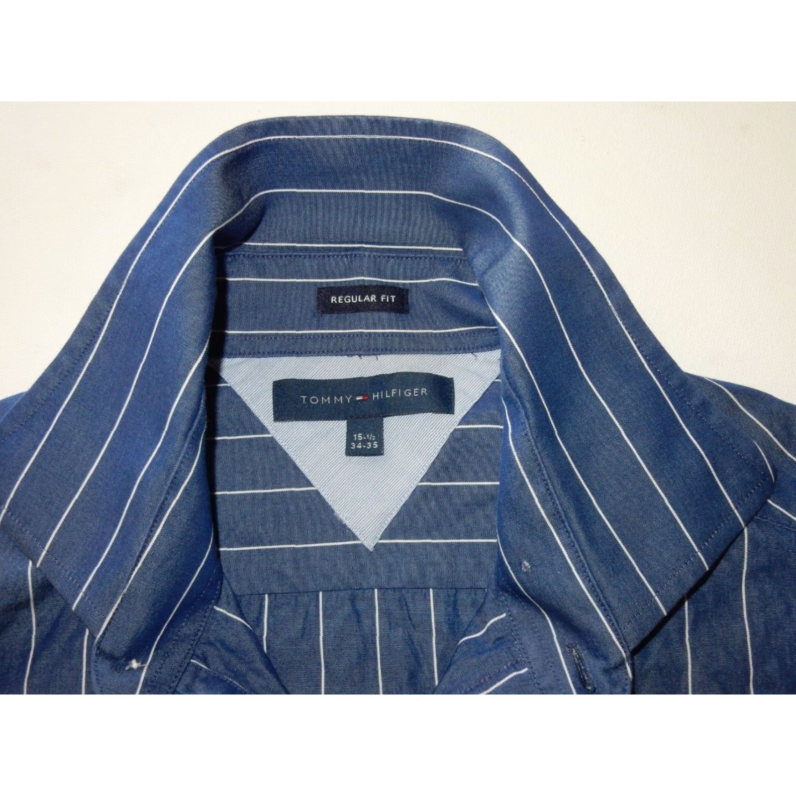 Tommy Hilfiger VINTAGE Tommy Hilfiger Men's Dress Shirt Size 15.5 Long Sleeve Cotton Striped Blue 90s Men Size 40R - 3 Thumbnail