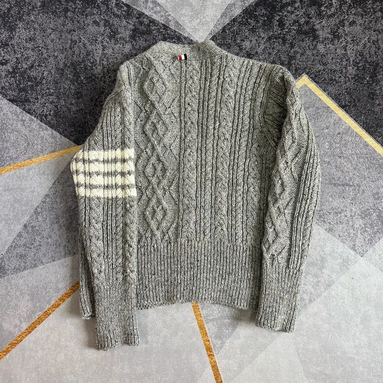 Thom Browne Thom Browne size4 Four stripe thick woven lacy wool sweater Size US XL / EU 56 / 4 - 2 Thumbnail