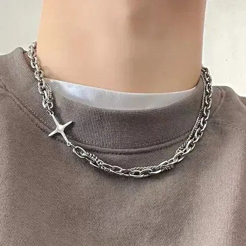 Jewelry Chrome Silver Cross Goth God Pendant Necklace, Men's