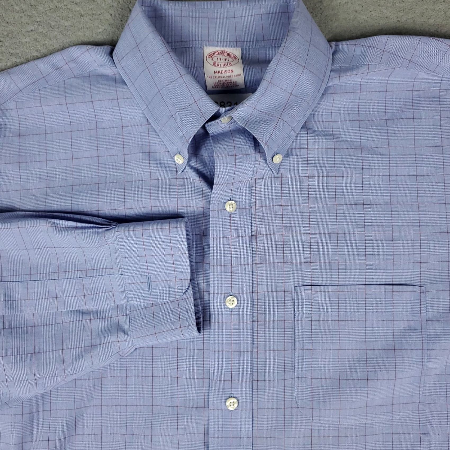 Brooks Brothers Brooks Brothers Blue Plaid Madison Dress Shirt Mens 17 Long Sleeve Button Up Size 46R - 2 Thumbnail