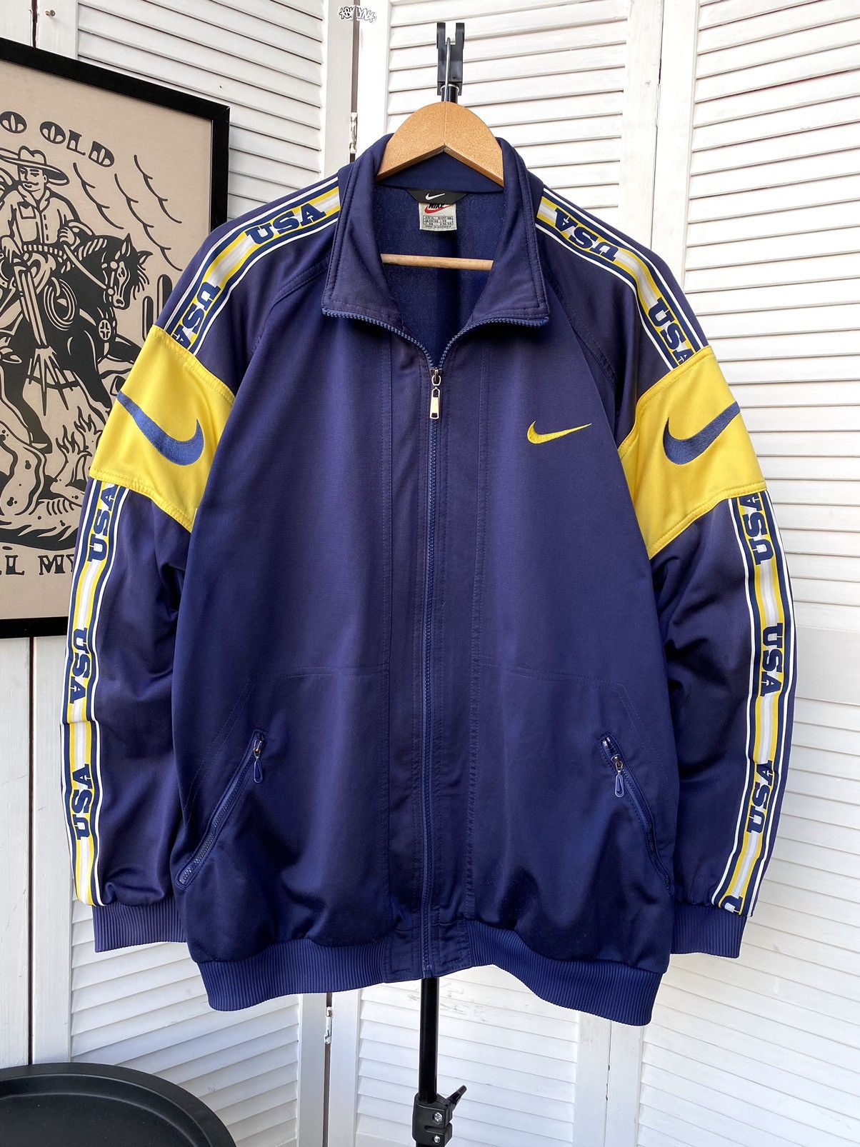 Nike × Vintage Vintage Nike USA Big Swoosh Lampasas Y2K Track Jacket Size US XL / EU 56 / 4 - 1 Thumbnail