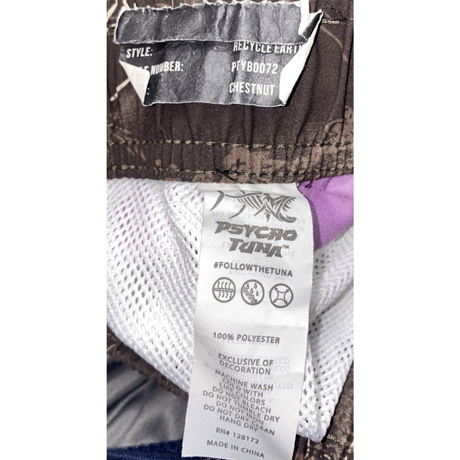 Vintage Psycho Tuna Mens Board Shorts Bottom Brown Polyester Drawstring Size XL Maps Trunks Regular Men Size US 36 / EU 52 - 7 Thumbnail