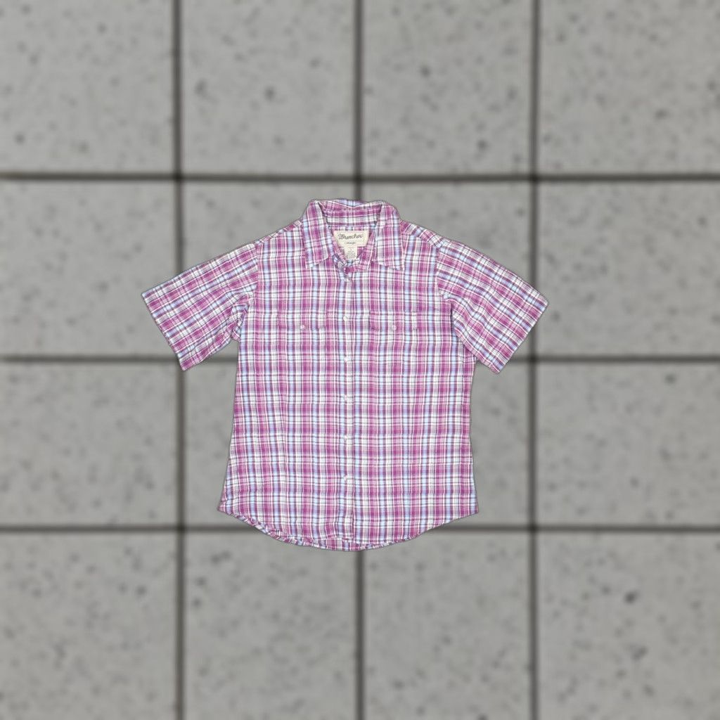 VINTAGE? Wrancher by Wrangler Shirt Mens Small Purple Blue Plaid Pearl Snap Western Ranch