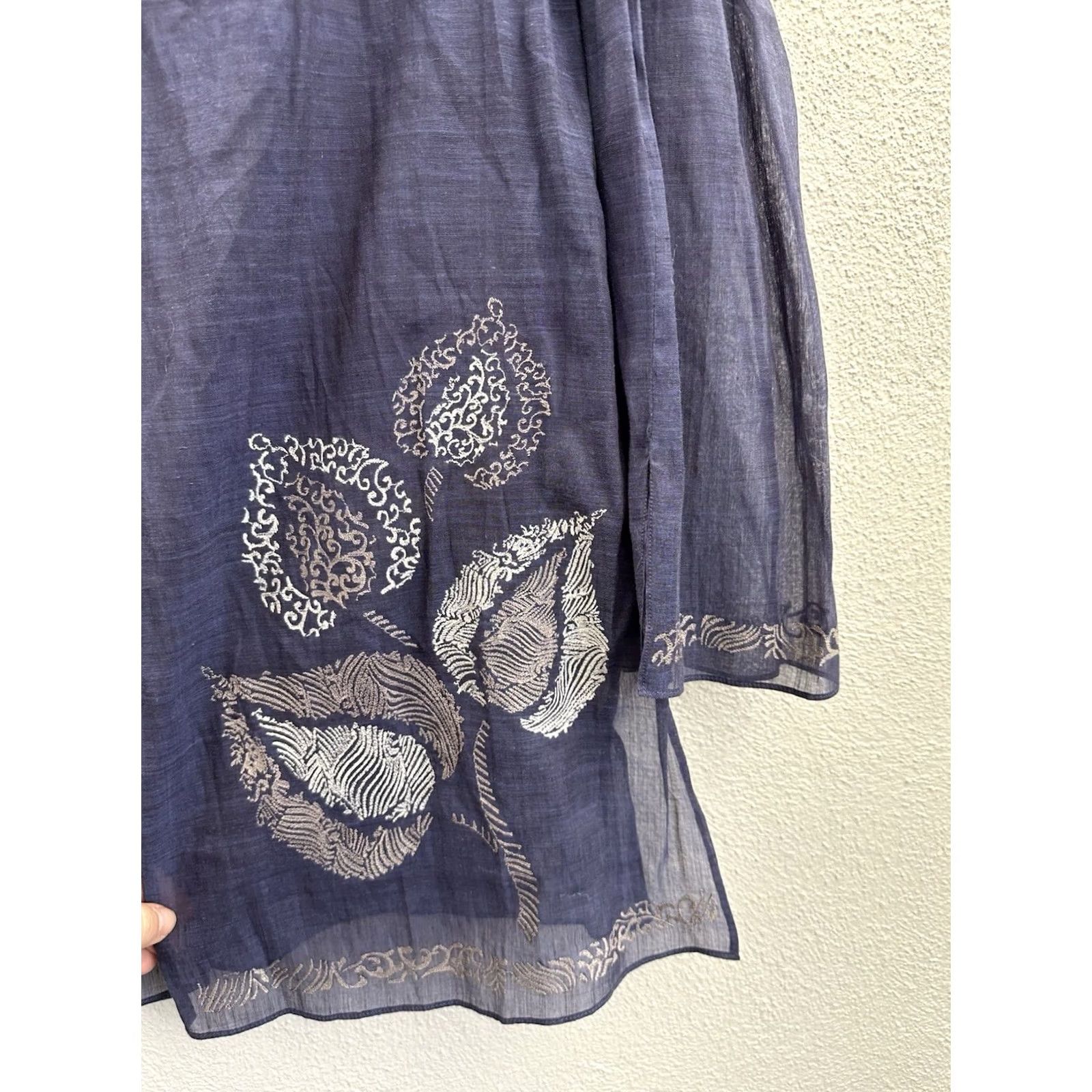 Vintage Nitva Womens Tunic Size 46 Blue Sheer Floral Button Up Long Sleeve VTG Size L / US 10 / IT 46 - 3 Thumbnail