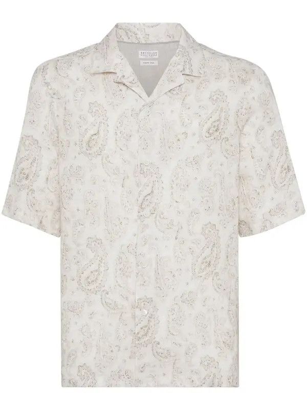 Brunello Cucinelli o1y0526 Linen Shirt in White Size US M / EU 48-50 / 2 - 1 Thumbnail