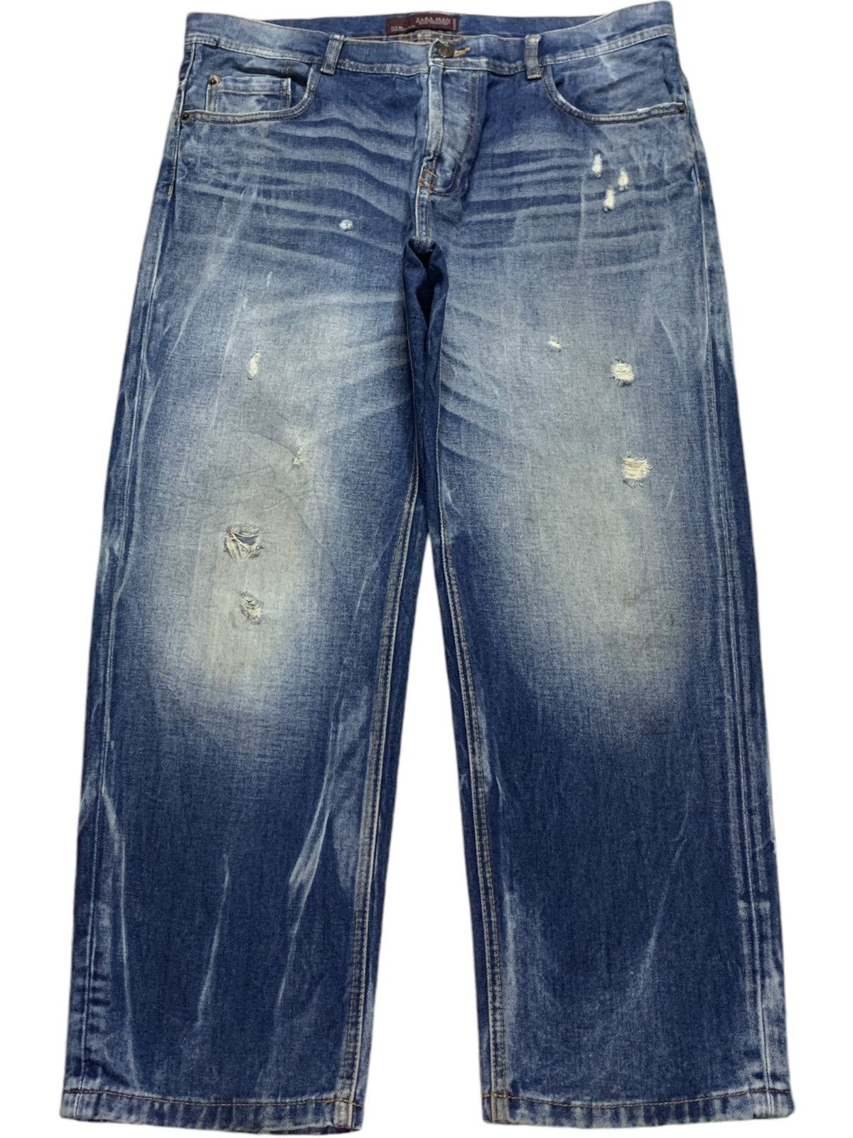 Zara Vintage Zara Man Selvedge Faded Wash Distressed Loose Jeans Size US 37 - 2 Thumbnail