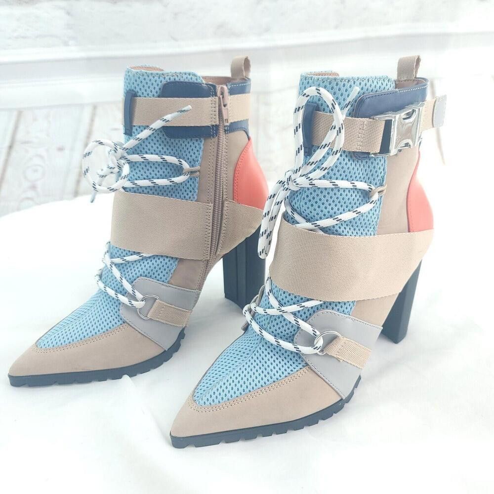 Steve Madden Steve Madden Illusion Tan Leather Blue Size 7.5 Heeled Boot Size US 7.5 / IT 37.5 - 1 Thumbnail
