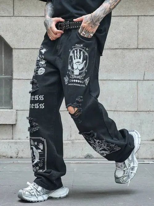 Japanese Brand × Vintage Graphic distressed Y2K ripped jeans baggy Size US 32 / EU 48 - 1 Thumbnail