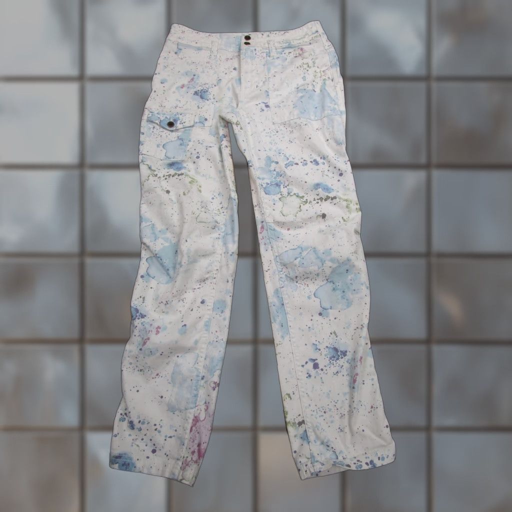 VINTAGE Anthropologie The Wanderer Pants Women 27 White Paint Splatter Cargo Stretch Twill