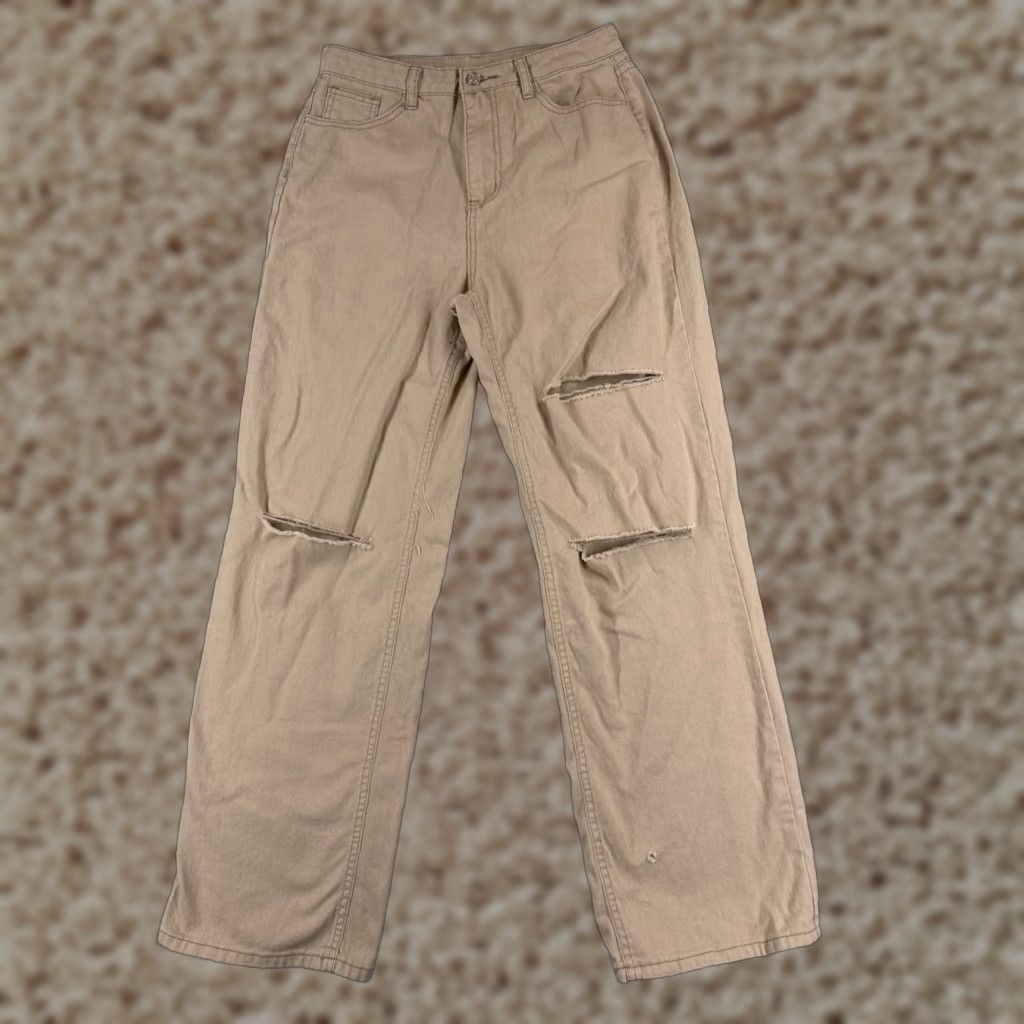 Shein Shein Jeans Womens 6 Beige Denim Wide-Leg Cotton Distressed High Rise 26x29 Regular 5-Pocket Zipper Button USA Style Womens Size 28" / US 6 / IT 42 - 1 Thumbnail
