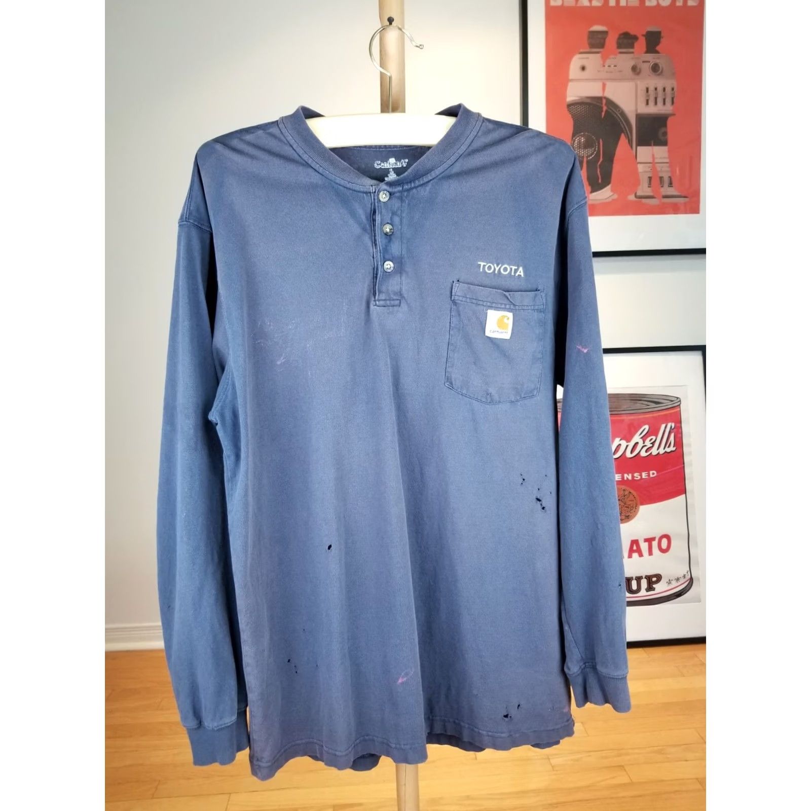 Carhartt VINTAGE Carhartt LONG SLEEVE T-SHIRT Polo Shirt Men L Blue One Pocket Trash**ed** Y2K Sun Fade Size US L / EU 52-54 / 3 - 2 Thumbnail