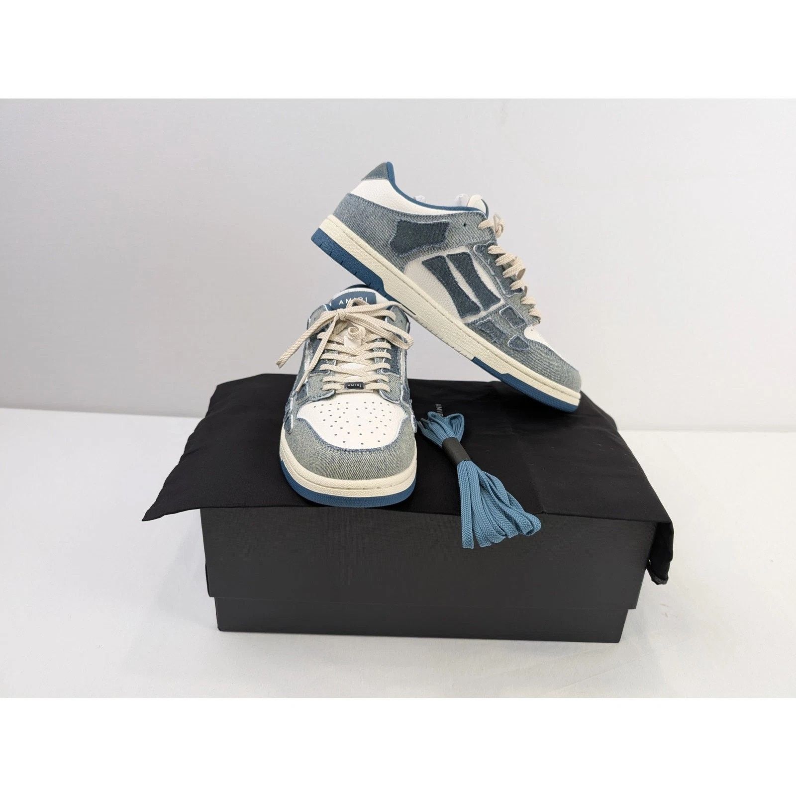 Amiri o1rshd1 Q:3 / Vintage Denim Skel Top Low in Slate Blue Size US 12 / EU 45 - 17 Thumbnail