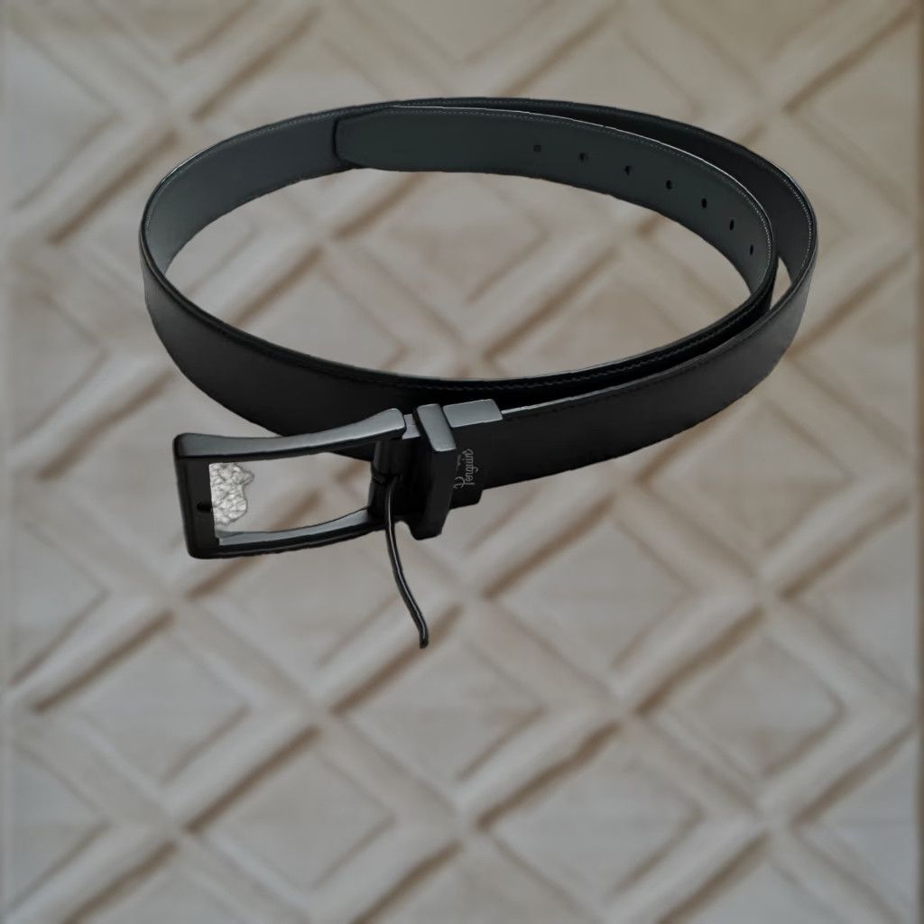 Vintage Penguin Belt Mens 42/105 Black Leather Reversible Buckle Nail Head Matte Work Dress NWOT Vintage: No (oops) Size 42 - 1 Thumbnail