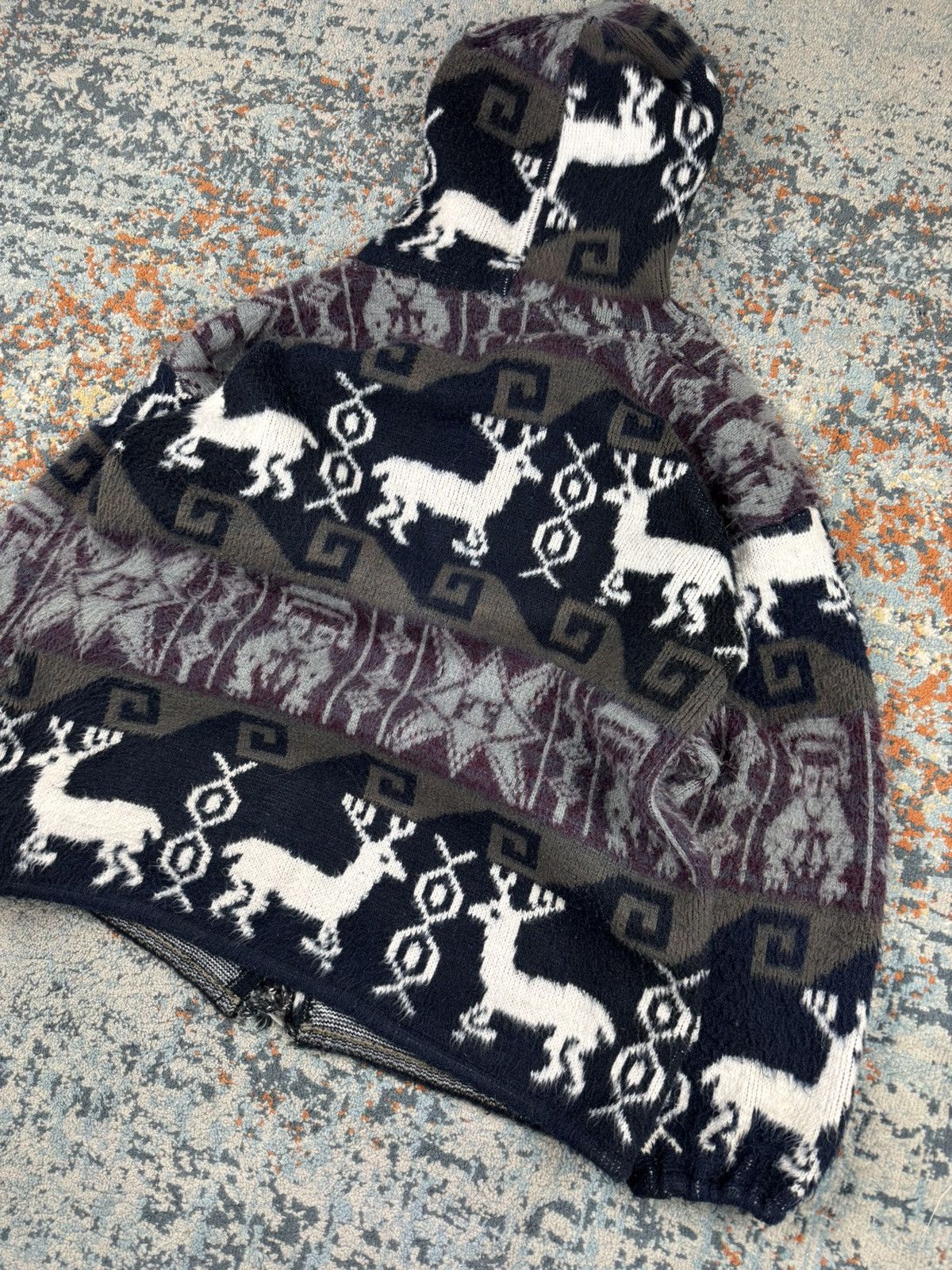 Handmade × Vintage Vintage 90s Andes handmade fuzzy knit sweater hoodie Size US L / EU 52-54 / 3 - 2 Thumbnail