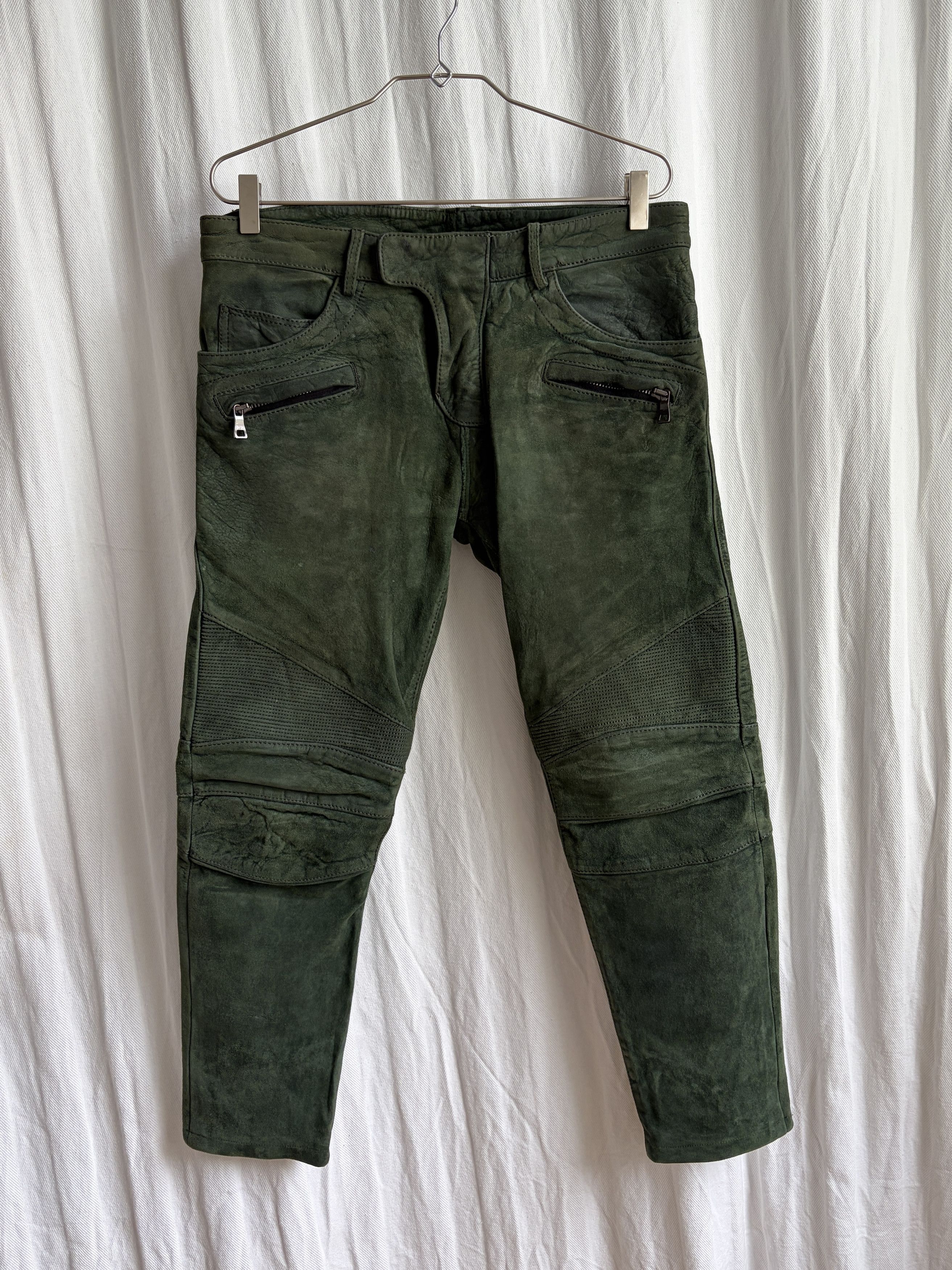 Balmain AW12 Forest Green Suede Biker Pants Size US 30 / EU 46 - 1 Thumbnail