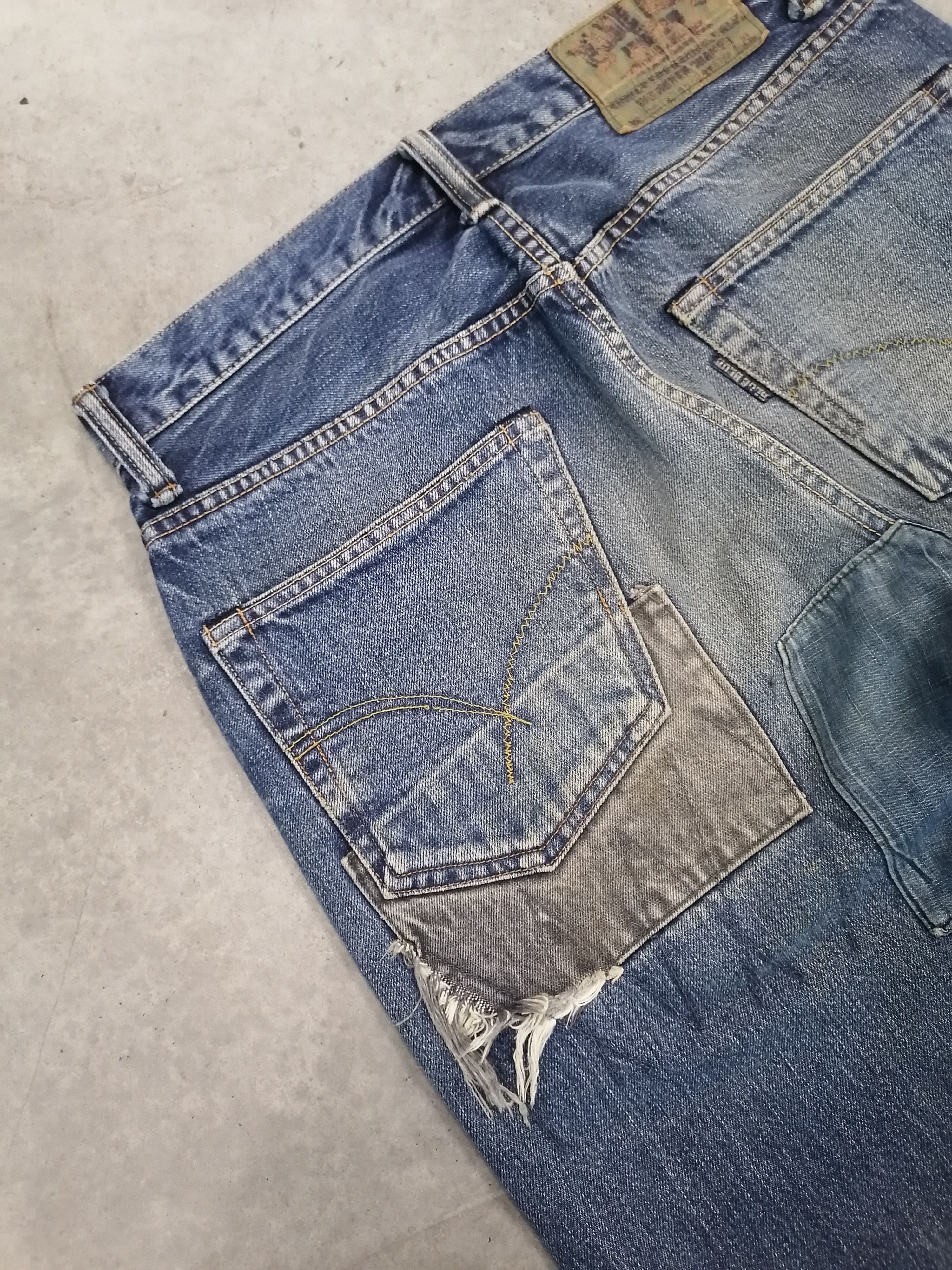 Blue Blue Japan × Japanese Brand Blue Blue Japan Patchwork Distressed Denim Pants Size US 31 - 14 Thumbnail